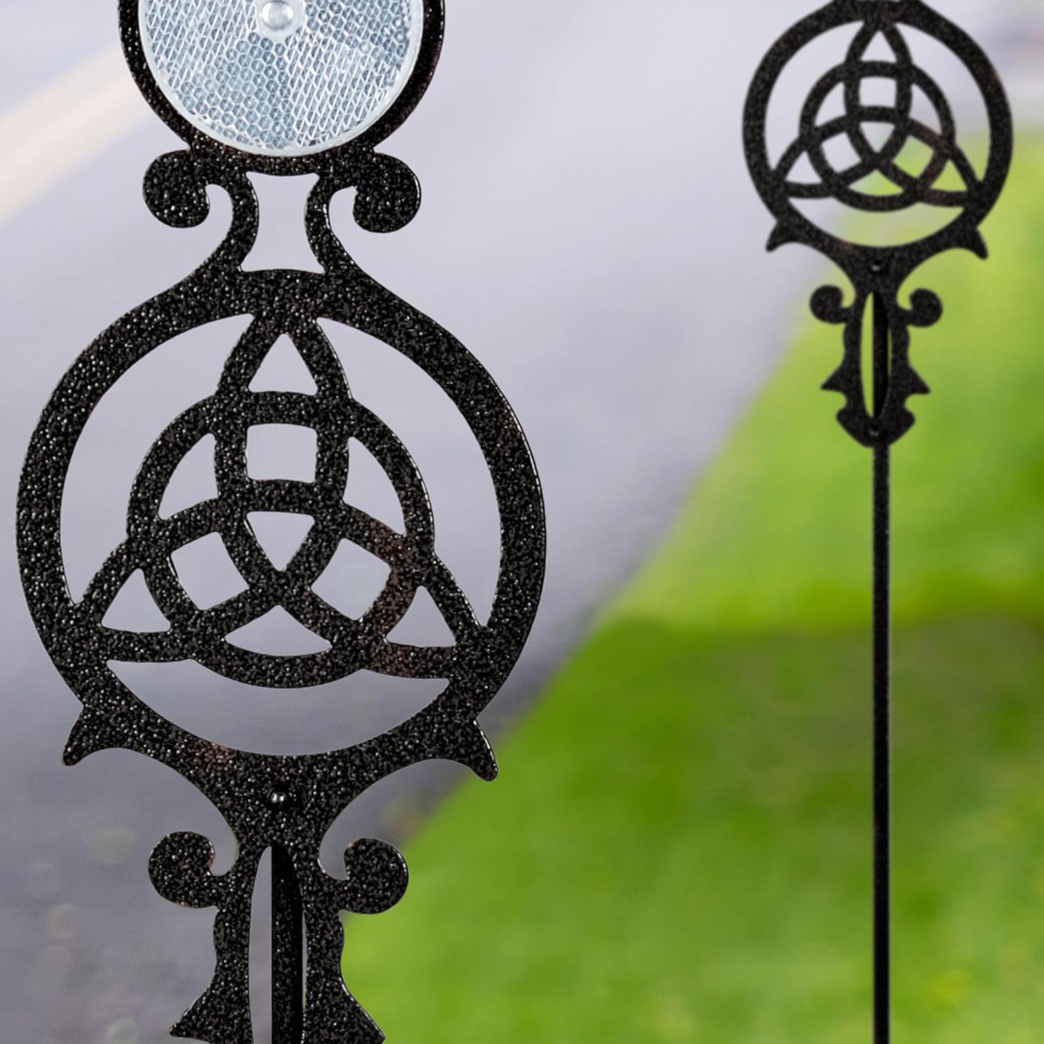 Touch of Class Pathways Reflective Driveway Marker Stake Set of Two for Outdoor Use | Celtic Knot Emblem Design | Personalized Tall Reflector Set of 2 | Black Durable Finish