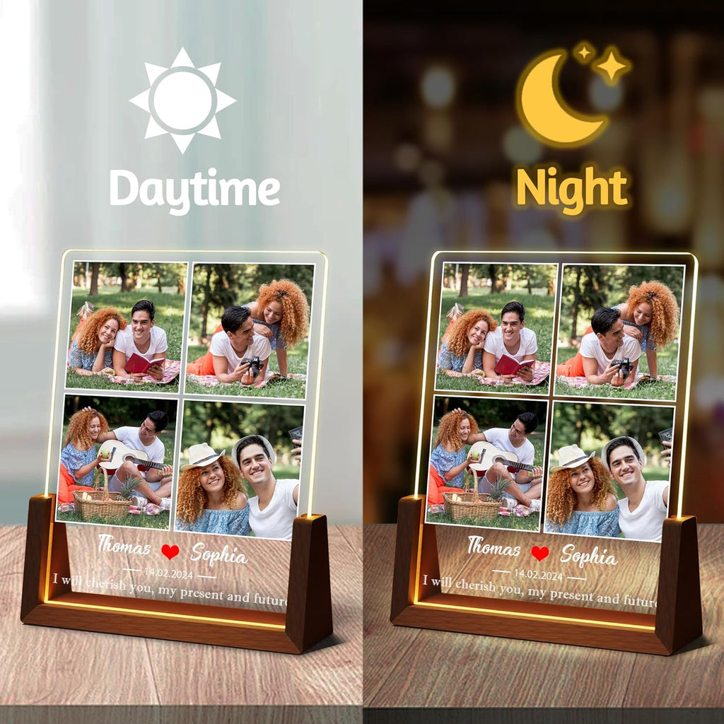 Personalized Couple Gifts For Boyfriend Girlfriend Him Her, Custom Acrylic Plaque Light Up Picture Frame With Photo Name, Anniversary Birthday Christmas Gifts For Women Men Husband Wife