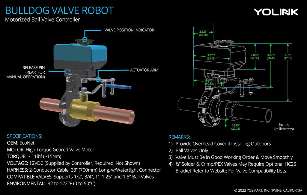 Wireless Valve Controller & Bulldog Valve Robot Automatic Water Leak Detection & Shut-Off Kit, Battery Powered with 10+ Years Battery Life HUB Required