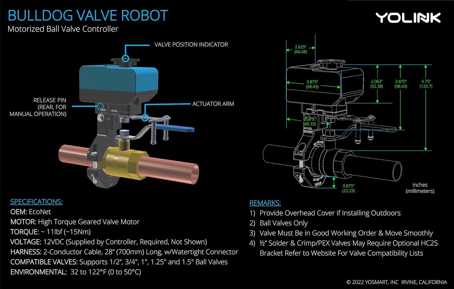 Wireless Valve Controller & Bulldog Valve Robot Automatic Water Leak Detection & Shut-Off Kit, Battery Powered with 10+ Years Battery Life HUB Required