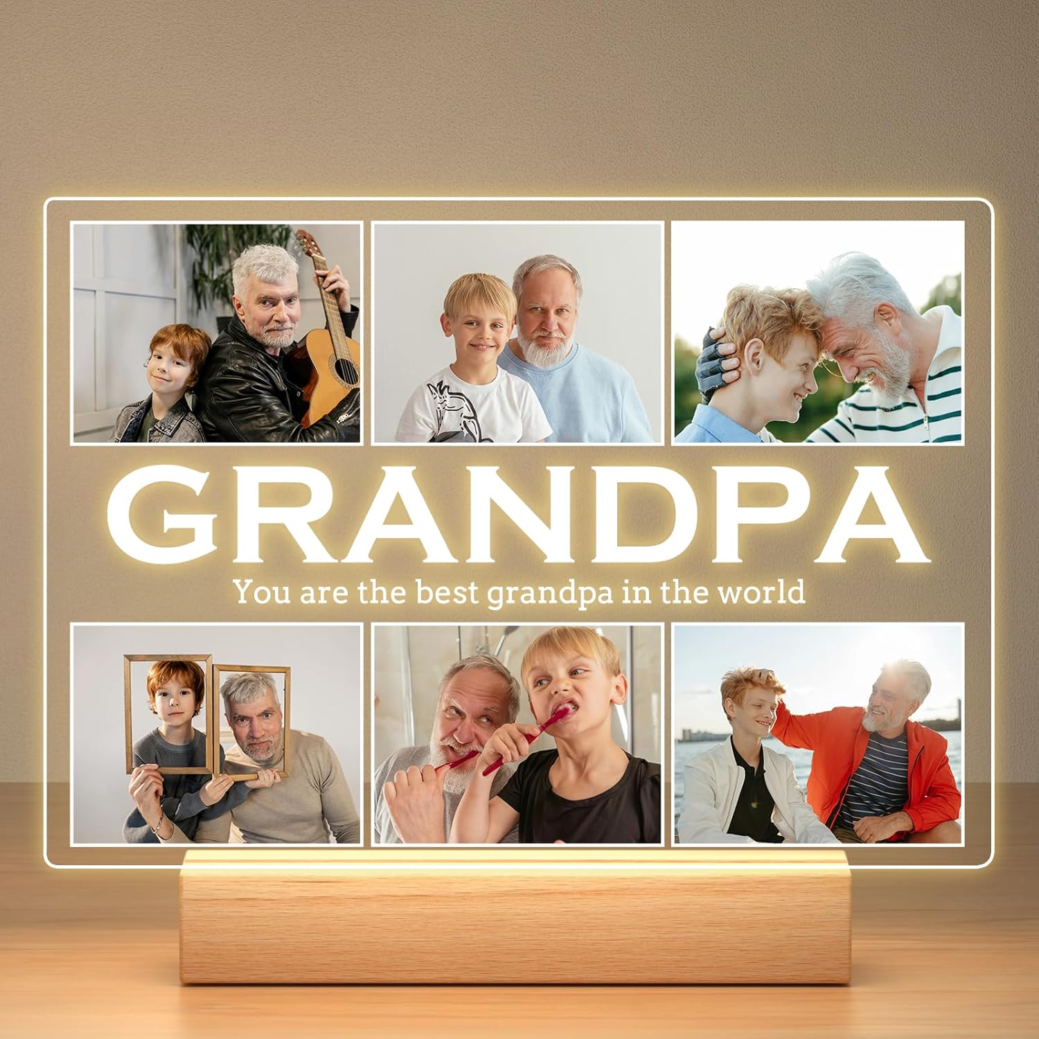 Personalized Gifts for Grandpa from Daughter Son, Custom Picture Frames with Photos, Customized Photo Frame with Night Light, Personalized Birthday Gifts for Grandpa Baby Kids Family