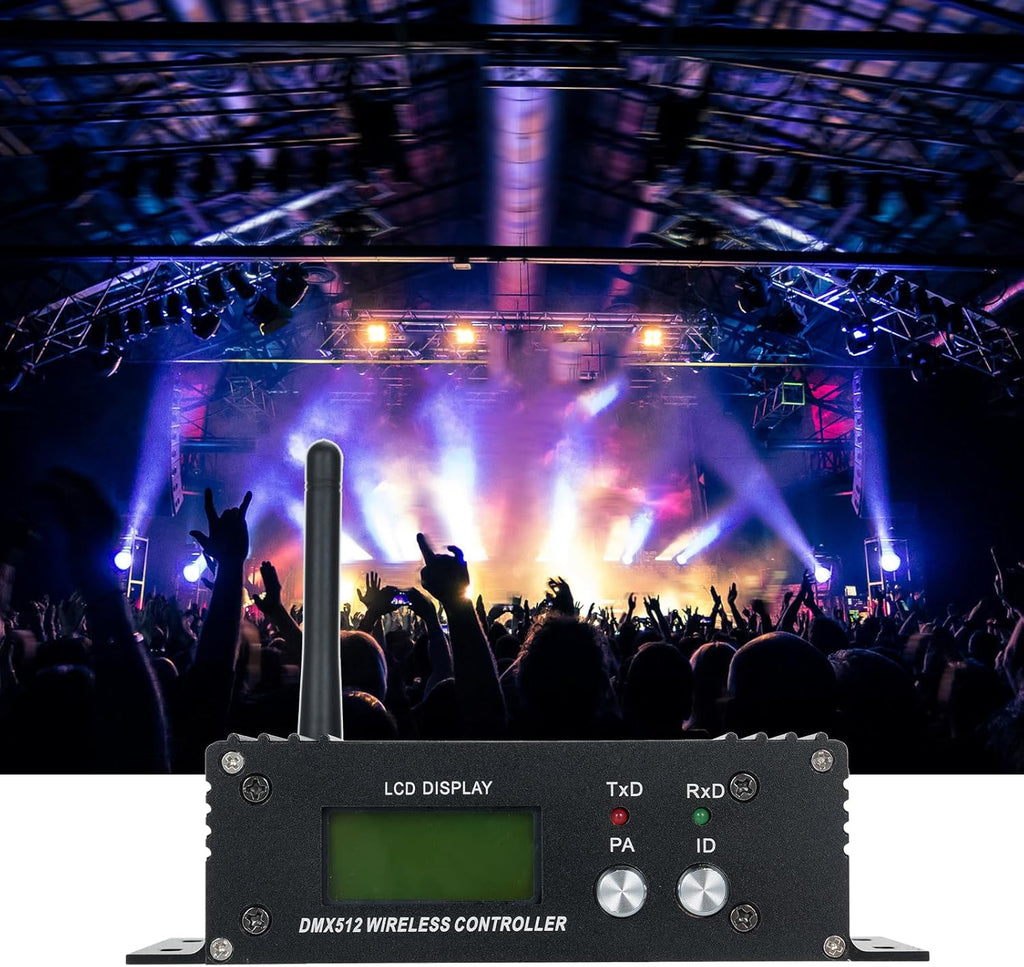 LIXADA DMX512 2.4G Wireless Controller Transmitter Receiver Adjustable Repeater Lighting Controller LCD Display Power 35 Groups ID Coding for Party DJ Show Club LED Stage Disco KTV Stage Light