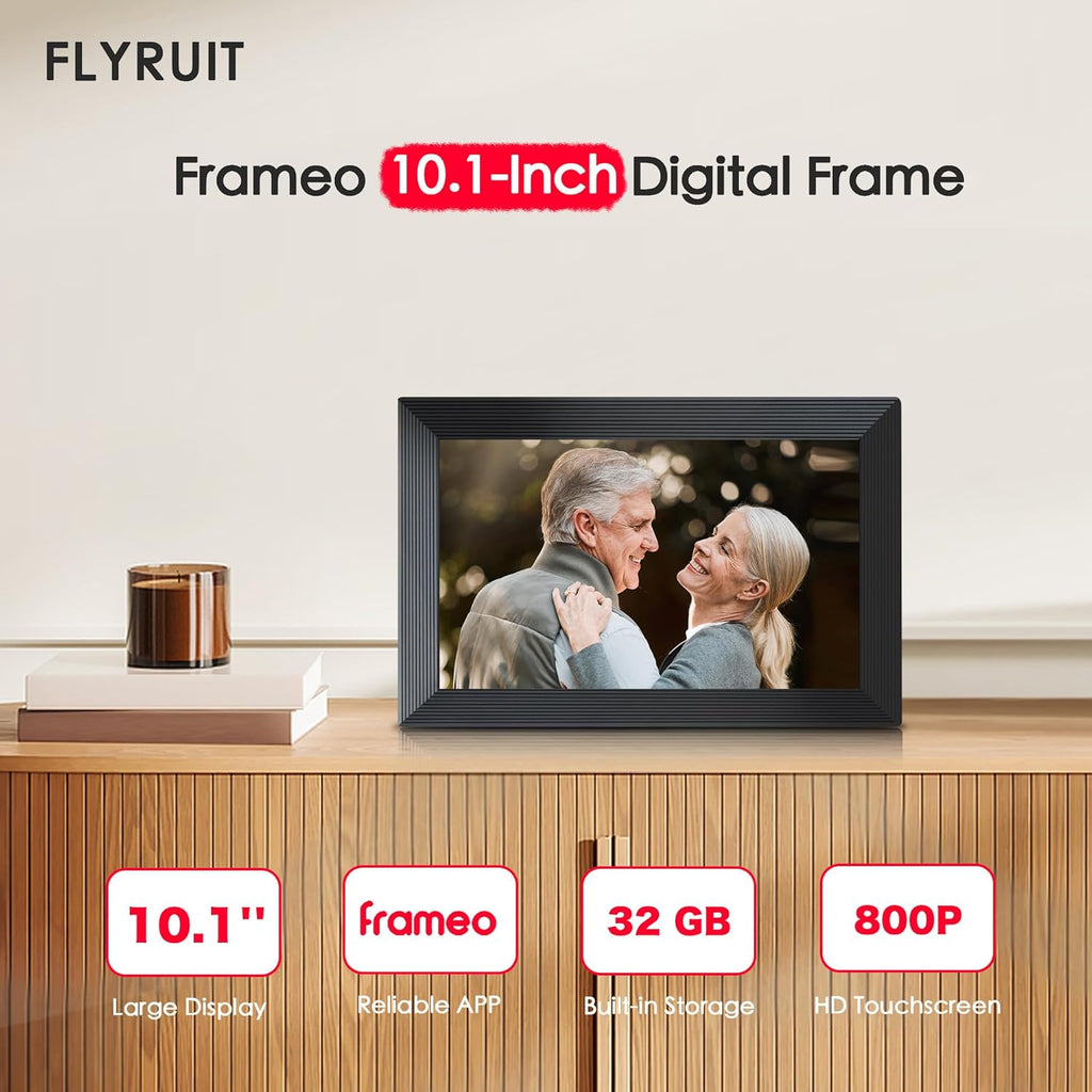 Digital Picture Frame, 10.1 inch Frameo Digital Frame WiFi, 1280*800 IPS HD Touchscreen, 32GB Storage, Instant Share Pictures Video, Smart Photo Frame Electronic, Gifts for Mom, House Warming, Black