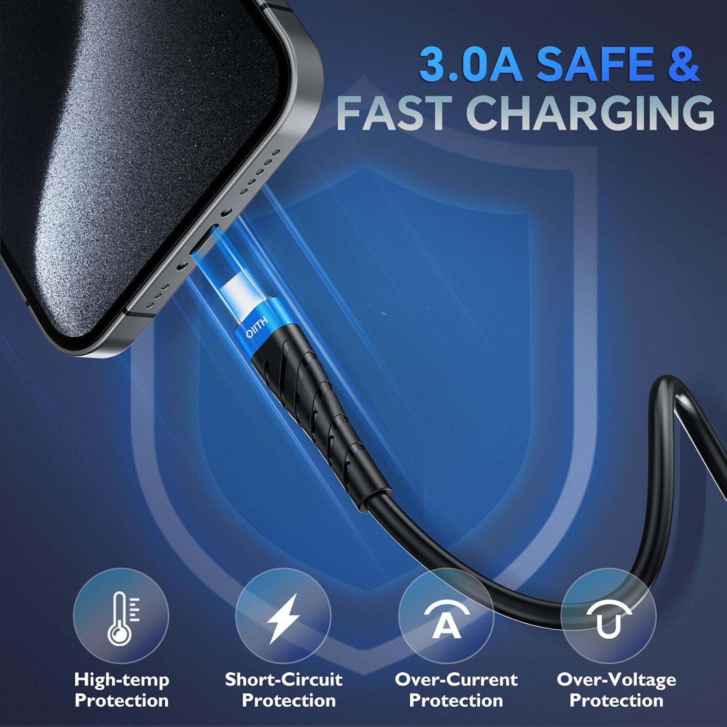 OIITH USB C Cable, USB A to USB C 3A Fast Charging (6FT 3Pack) Phone USB Type-C Charge Cable Android Charge Cord USB C Charger Cable for iPhone 15 Plus/Pro/Pro Max/Samsung/Pad/Laptop/LG/-Blue