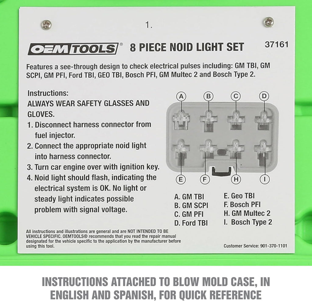 OEMTOOLS 37161 Noid Light Set, 8-Piece, Diagnose Issues in Any Automobile’s Ignition or Fuel Injection Systems, Work with Nearly Every Modern Car, Mechanics’ Tools, Come with Carrying Case