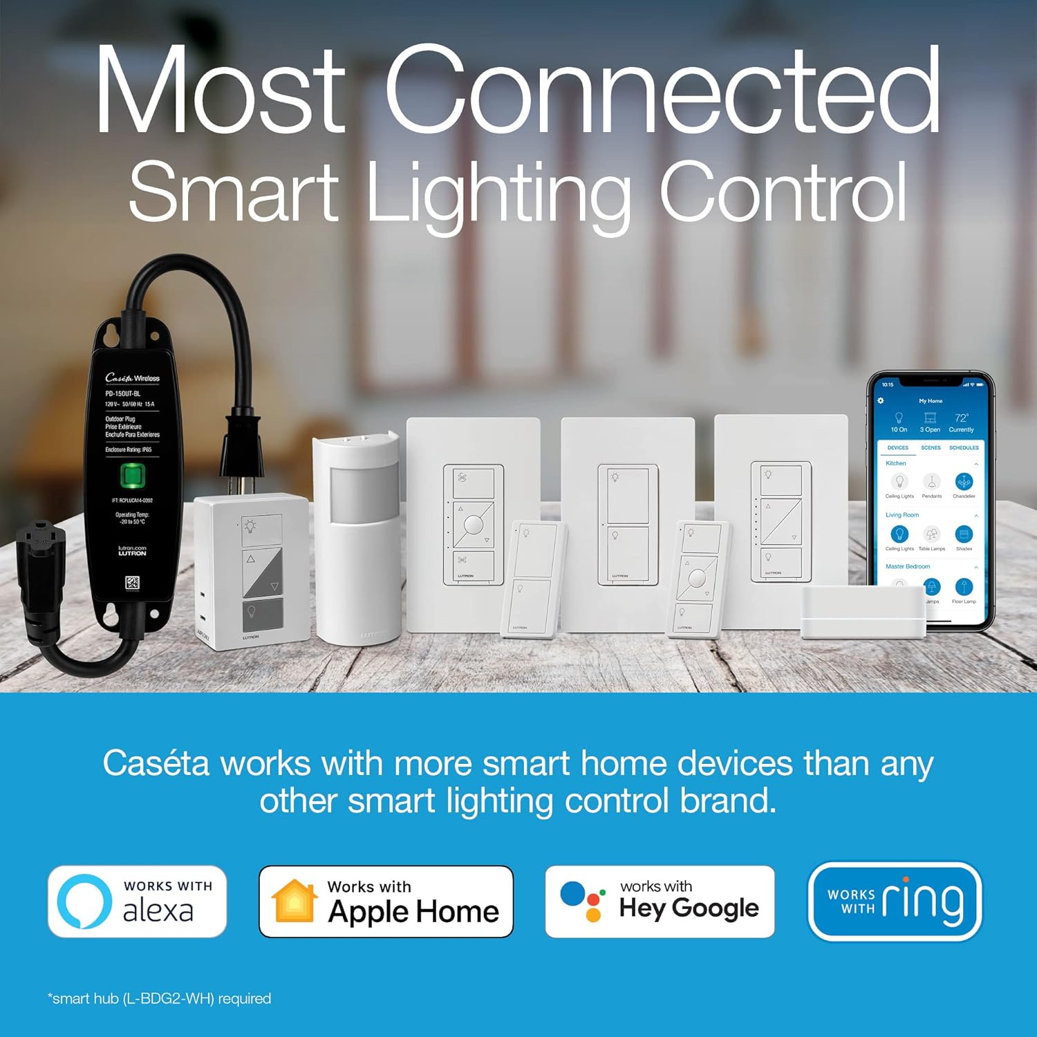 Lutron Caseta Original Smart Light Switch (Lutron Smart Hub Required), for Home, LED Lights, and Fans, 6 Amp, Single-Pole/3-Way, Neutral Required, PD-6ANS-WH 3 Pack, White