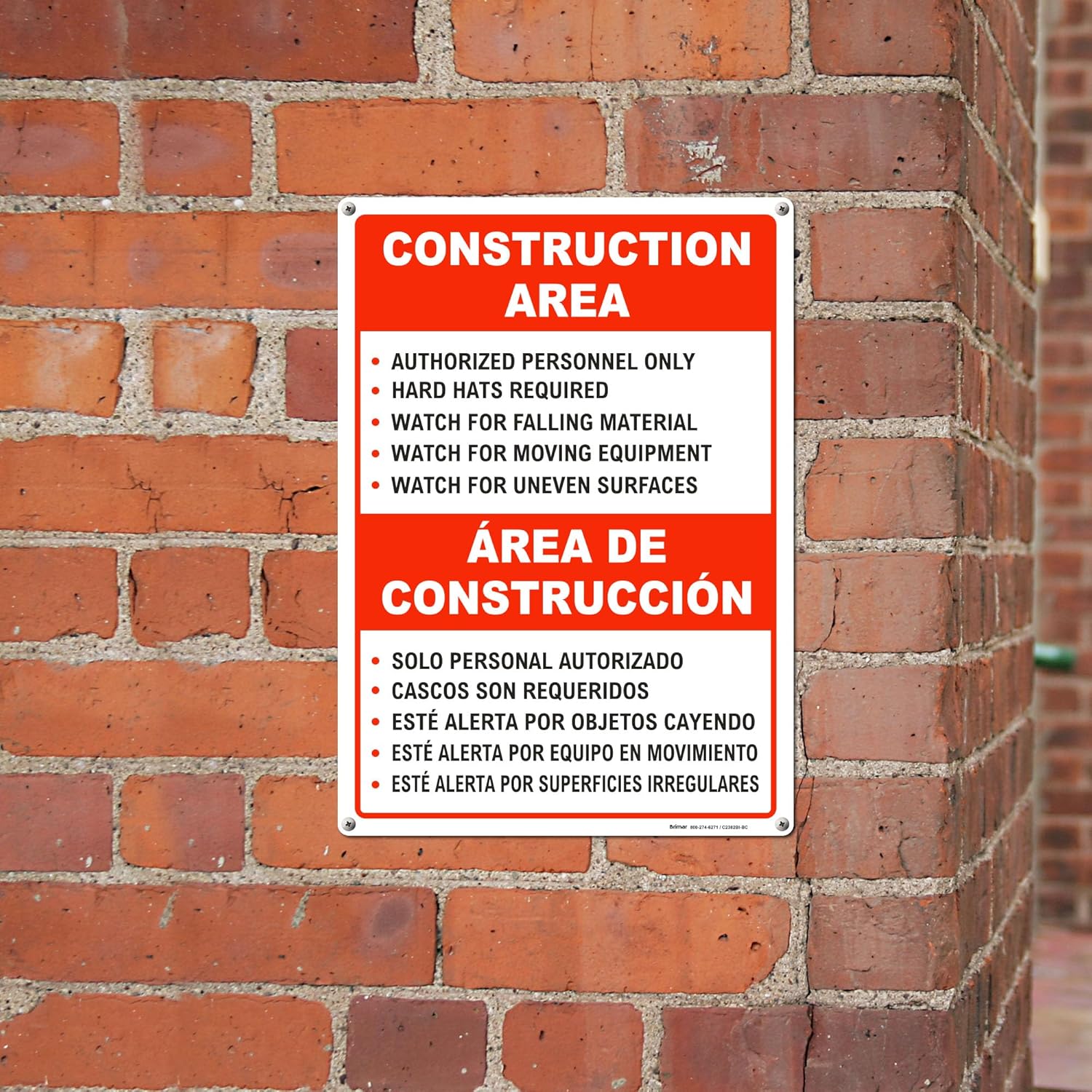 Brimar - 10" x 14" - Bilingual Construction Area Rules Sign - .055″ Polyethylene Plastic - Bilingual Design - Easy Installation