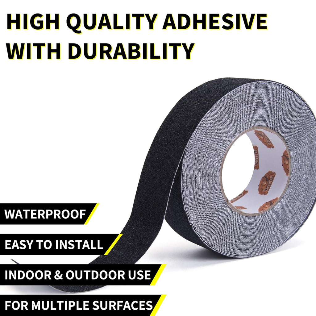 TAPEBEAR Grip Tape Anti Slip Traction Tape 4 Inch x 60Ft, Non Slip Tape Waterproof Heavy Duty Safety Tape for Indoor Outdoor Steps Stairs Treads, Strong Grip