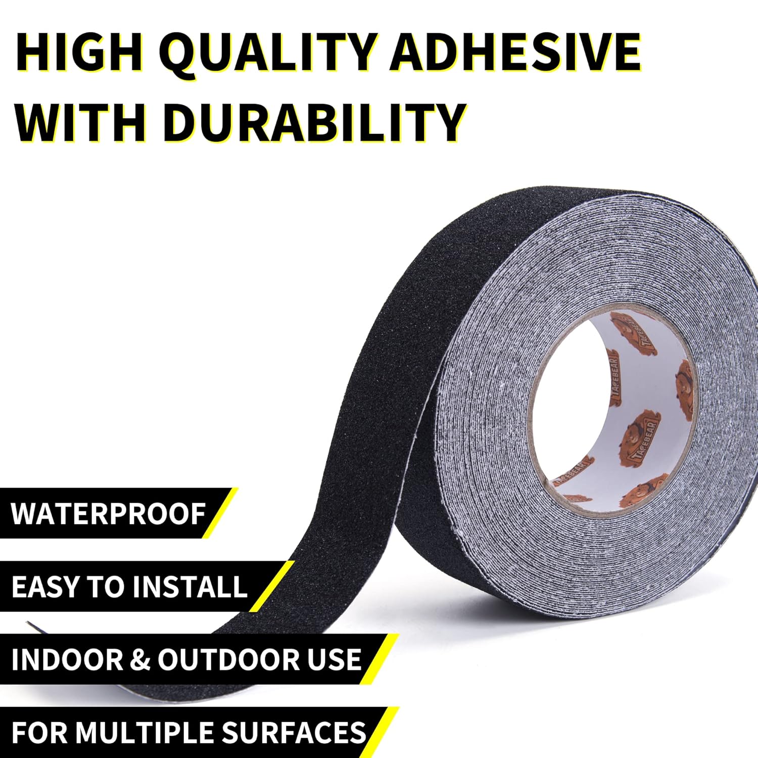 TAPEBEAR Grip Tape Anti Slip Traction Tape 4 Inch x 60Ft, Non Slip Tape Waterproof Heavy Duty Safety Tape for Indoor Outdoor Steps Stairs Treads, Strong Grip