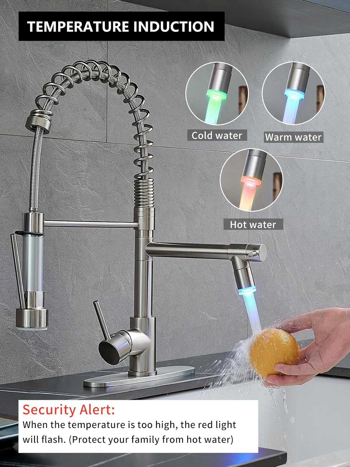 Kitchen Sink Faucet with LED,AIMADI Single Handle Stainless Steel Brushed Nickel Kitchen Faucet with Deck Plate, Grifos De Cocina