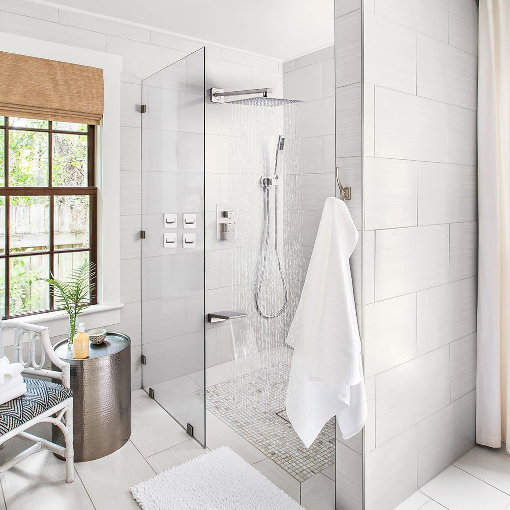 Shower Faucet Set Complete with Tub Spout Shower System Wall Mounted with 8 inch Rainfall Shower Head and Handheld Shower Rain Shower Combo for Bathroom, Brushed Nickel