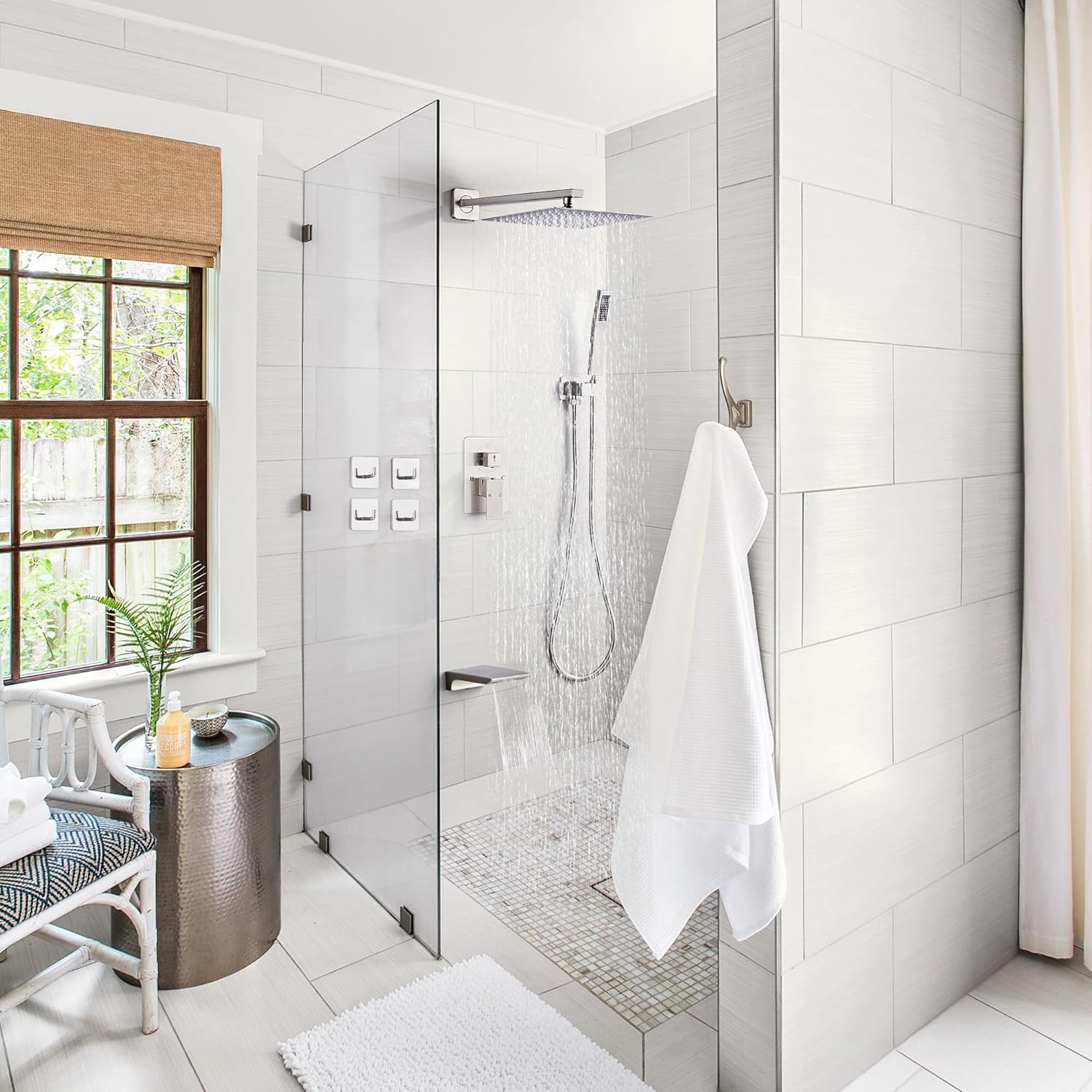 Shower Faucet Set Complete with Tub Spout Shower System Wall Mounted with 10 inch Rainfall Shower Head and Handheld Shower Rain Shower Combo for Bathroom, Brushed Nickel