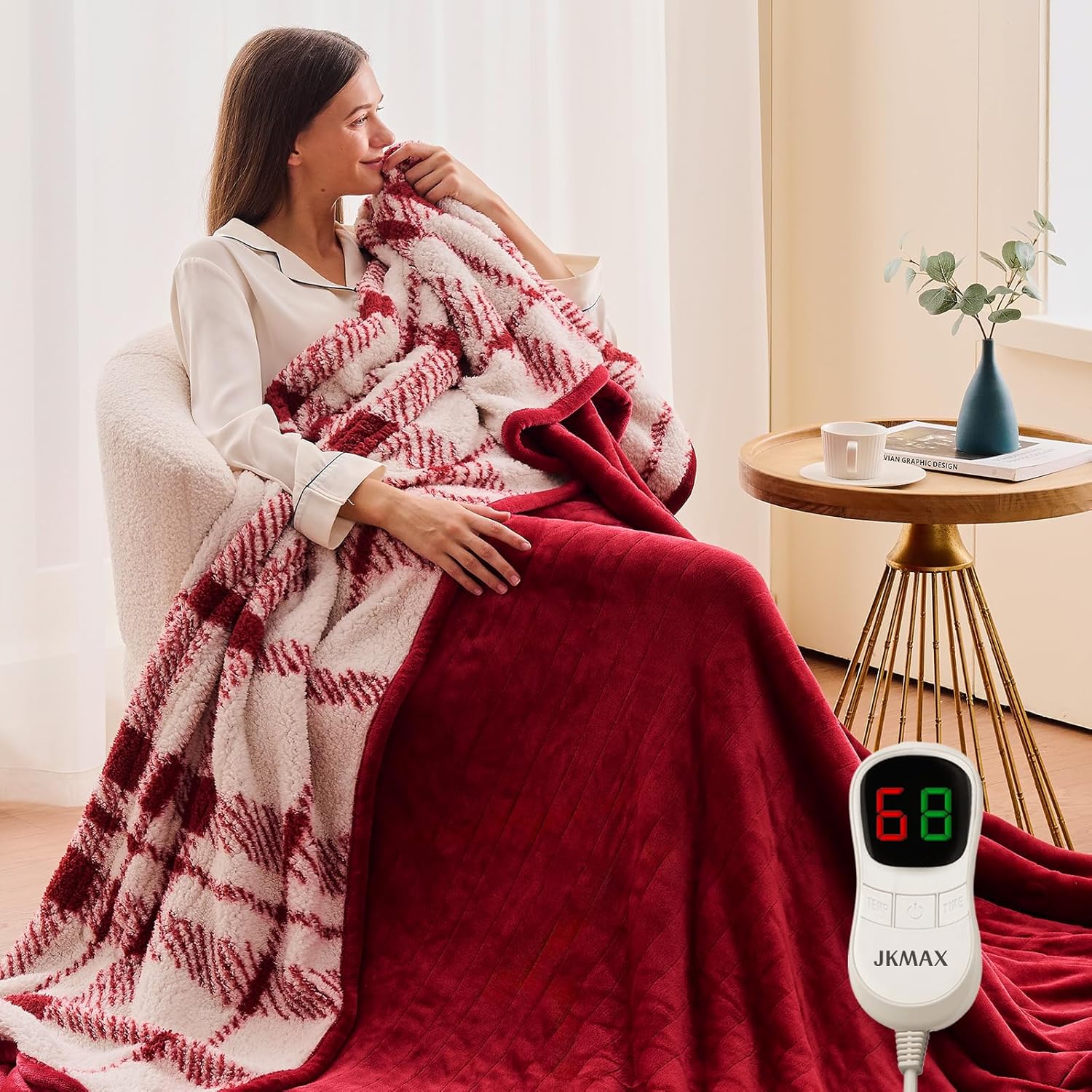 Heated Electric Blanket Twin Size - 62"x84" Flannel Heating Blanket with 10 Heating Levels & 5 Time Settings Over-Heat Protection, Winter Warmer for Adults with ETL Certification（Red）