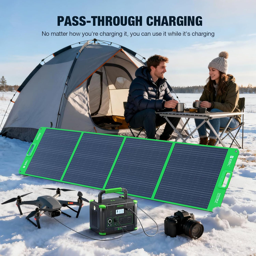 Solar Generator 1000W (Peak 2000W), EBL 999Wh Portable Power Station, 110V Pure Sine Wave AC Outlet with PD 60W USB-C Fast Charging, Outdoor Camping RV Van Home Backup Off-Grid Living
