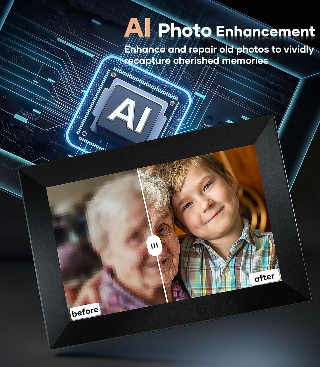 Cozyla 10.1'' WiFi Digital Picture Frame AI-Enhanced Free Unlimited Storage Auto-Rotate Share Photo＆Video via Apps from Phone Smart Digital Photo Frame Electric Picture Frame Slideshow Display Black