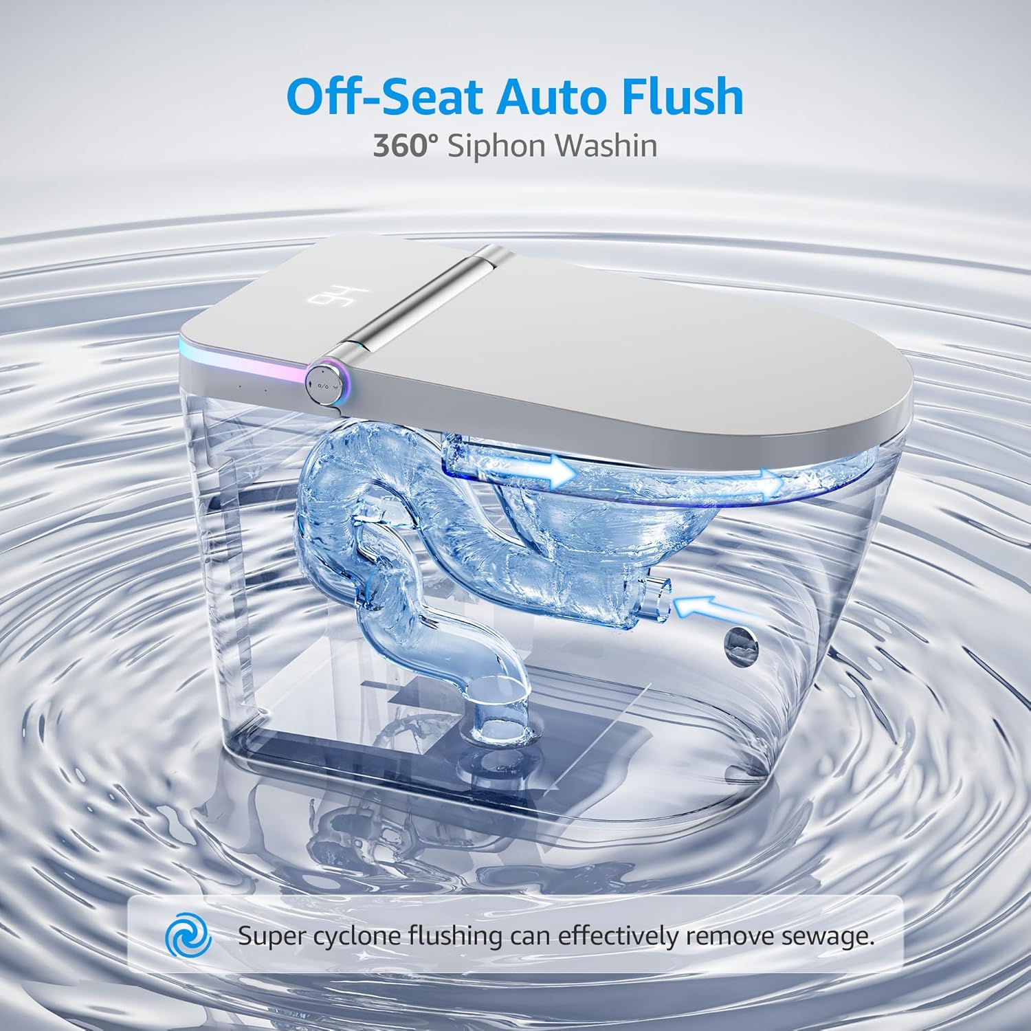 Smart Toilet with Bidet Built In, Heated Seat, Warm Water Wash & Dryer, Tankless Bidet Toilet with Foot Sensor & Night Light, Auto Open/Close Lid & Flush, Wireless Remote, 1.26GPF Water-Saving Design