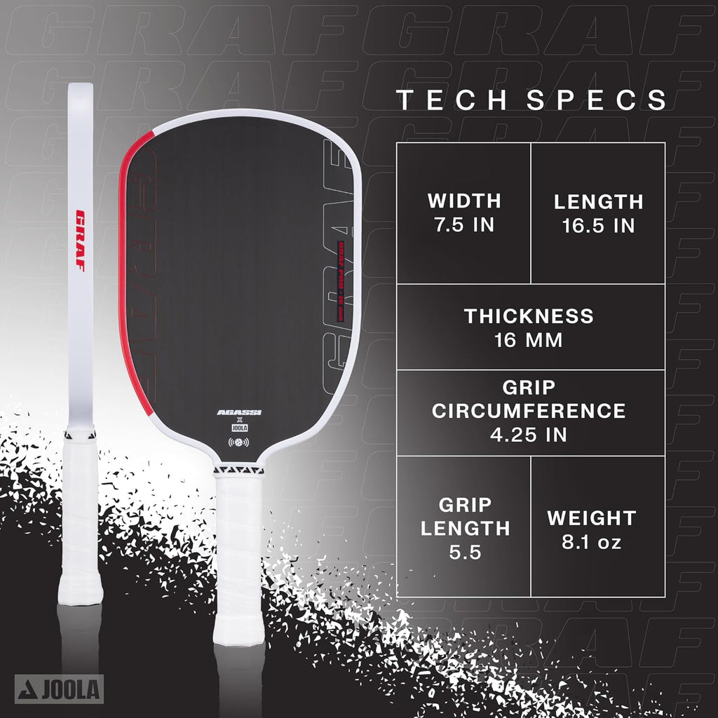 JOOLA GRAF Pro IV 16mm Pickleball Paddle w/Extended Sweet Spot - Carbon Fiber Surface Increases Spin & Control - SK Film for Power & Larger Sweet spot - UPA-A Certified - USAP Approved - NFC Chip