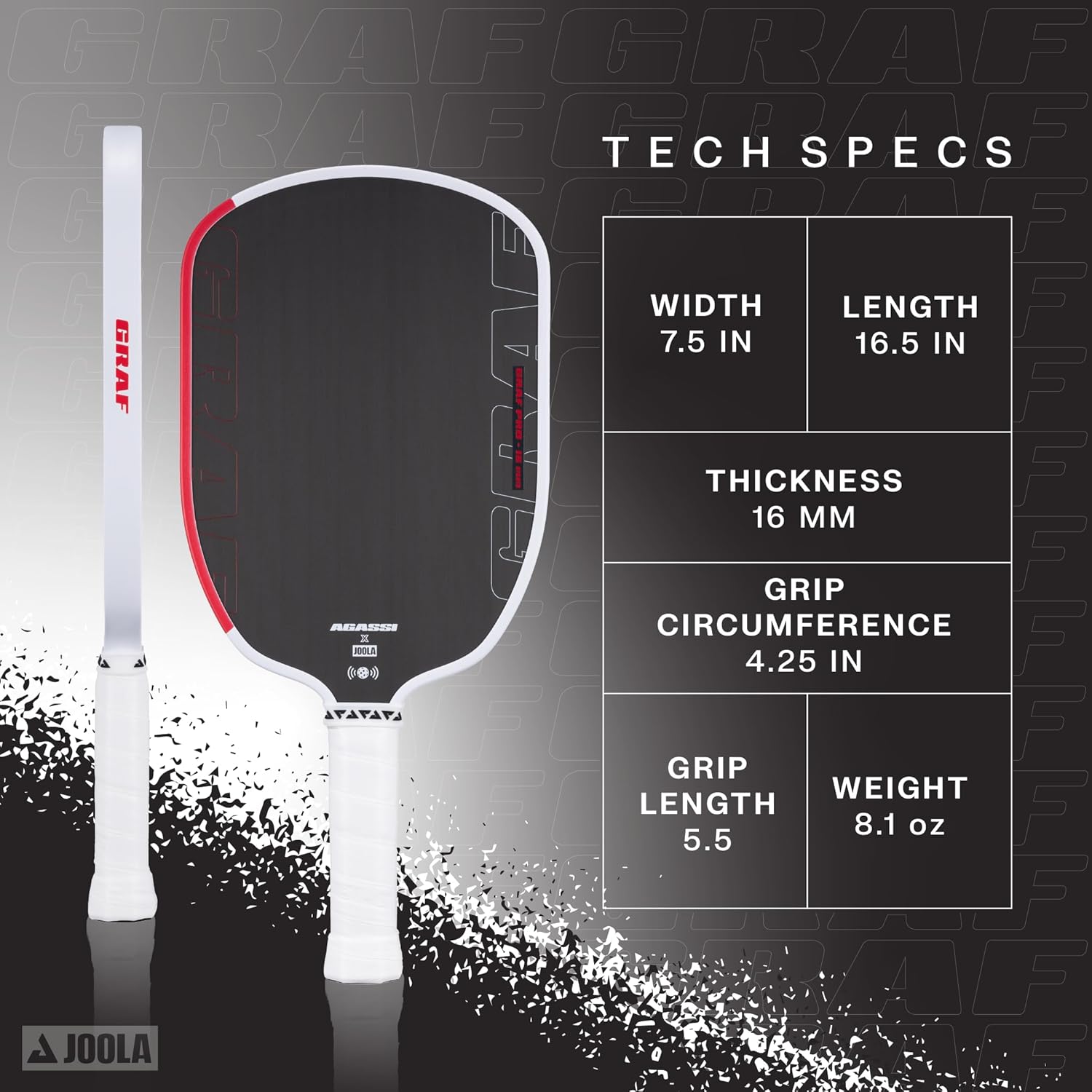 JOOLA GRAF Pro IV 16mm Pickleball Paddle w/Extended Sweet Spot - Carbon Fiber Surface Increases Spin & Control - SK Film for Power & Larger Sweet spot - UPA-A Certified - USAP Approved - NFC Chip