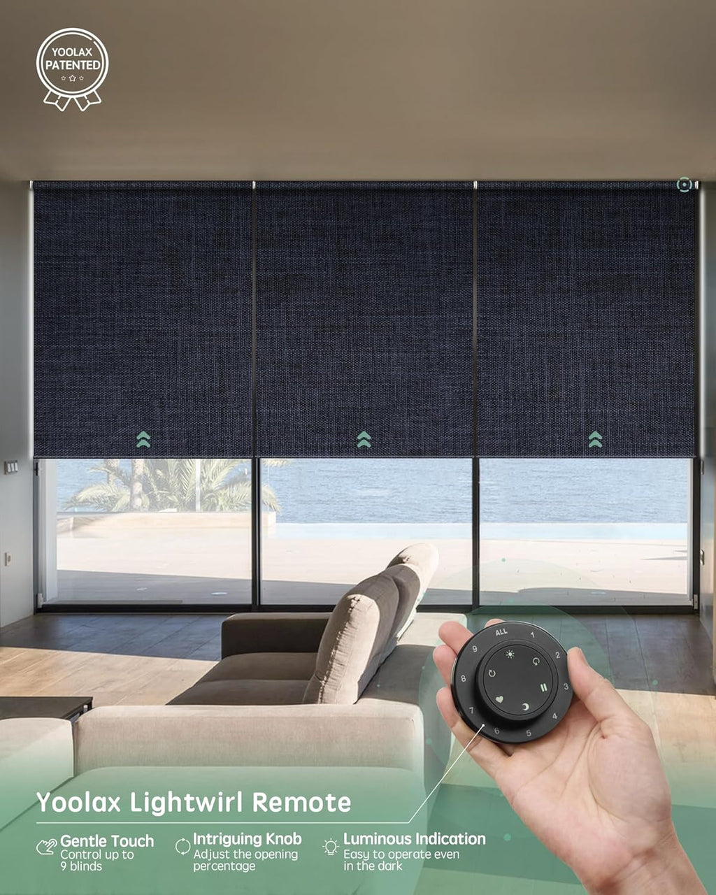 Yoolax Smart Coupled Roller Shades Compatible with Alexa Google, Motorized Blinds with Remote Blackout Coupled Roller Shades for X-Large Windows, Custom Size (XL Coupled-Navy Blue)