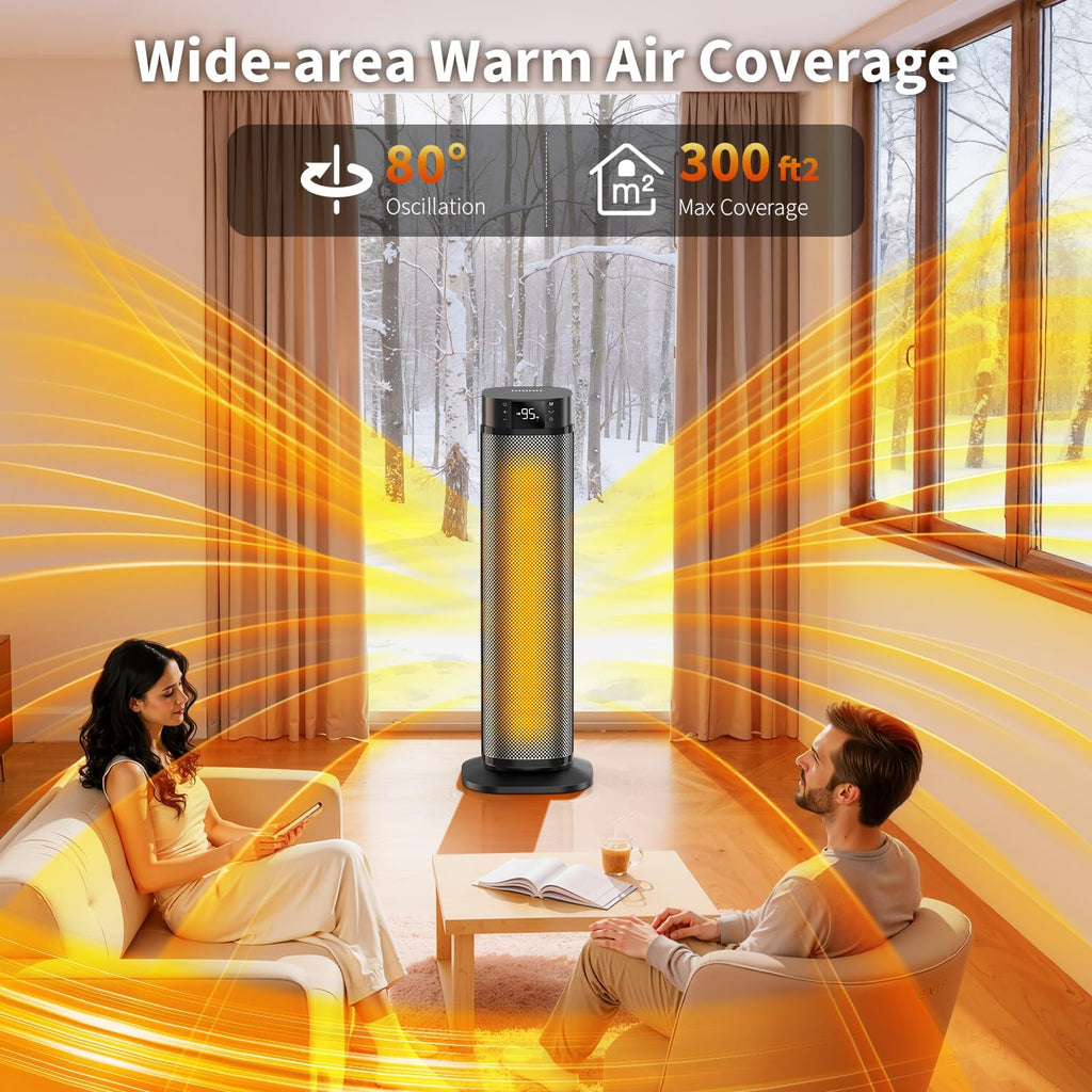 Space Heater, 24" Electric Heaters for Indoor Use, 1500W PTC Ceramic Heater for Office with Remote, Thermostat, 3 Modes, 35dB Quiet, 12H Timer Portable Heater for Bedroom Home Large Rooms Silver