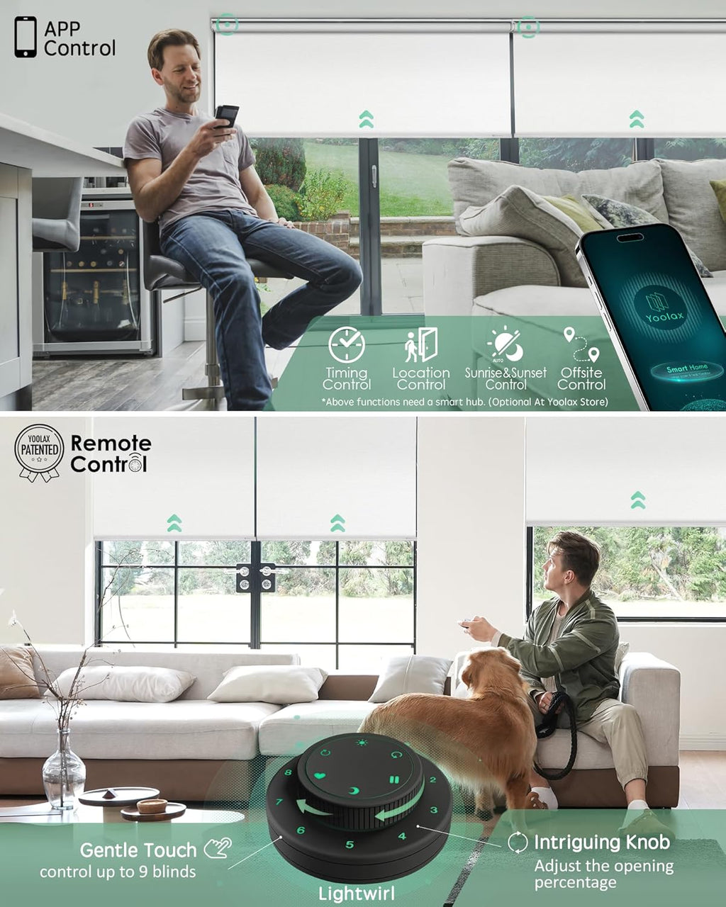 Yoolax Motorized Blinds with Remote, Blackout Smart Blinds for Windows Motorized Roller Shades, Automatic Window Shades Work with Alexa Custom Size (Blackout-Fabric White)