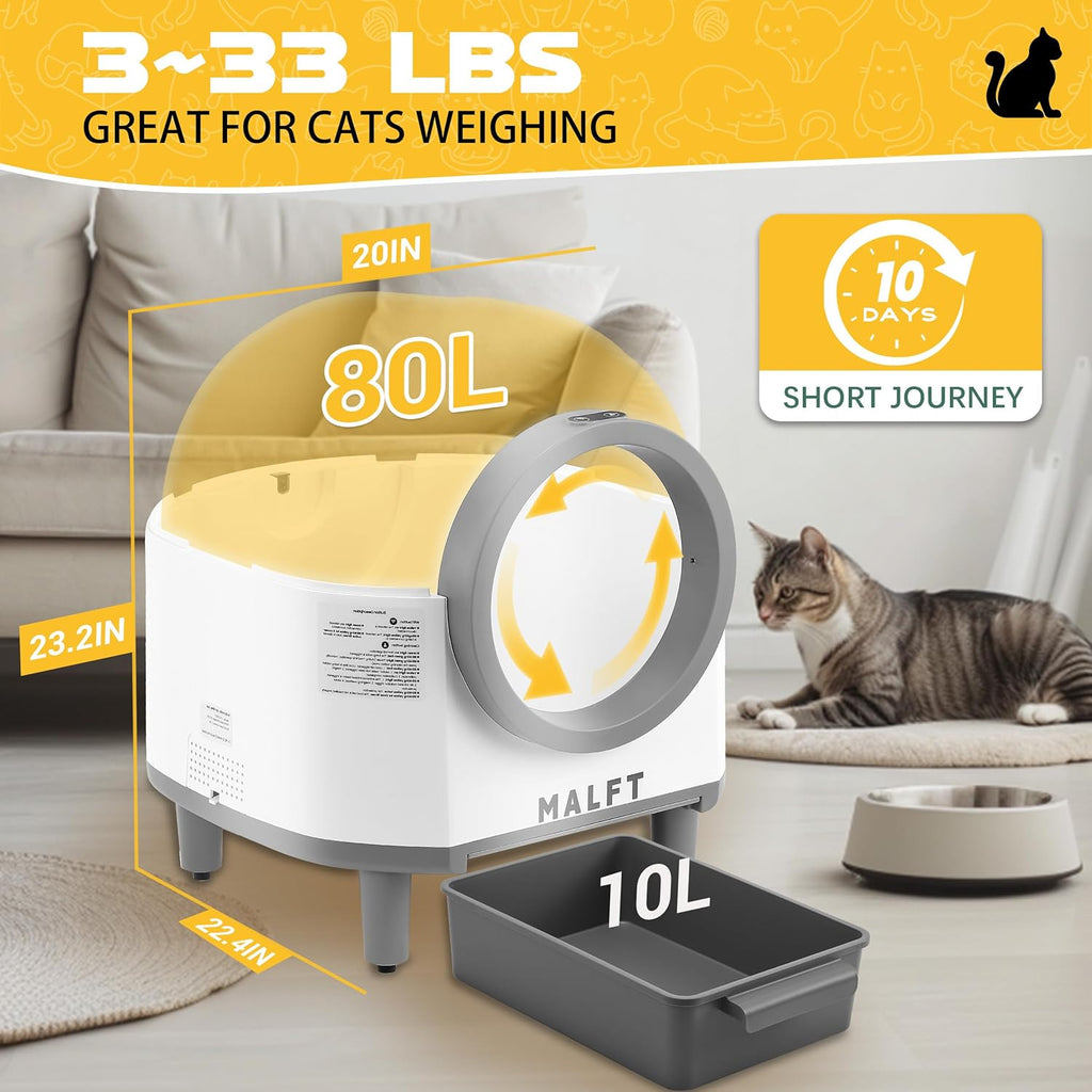 Automatic Cat Litter Box 90L, Self-Cleaning Litter Box - WiFi/Smart APP Control, Night Mode, Anti-Pinch Safety System for Multiple Cats, Includes Premium Mat & Waste Bags