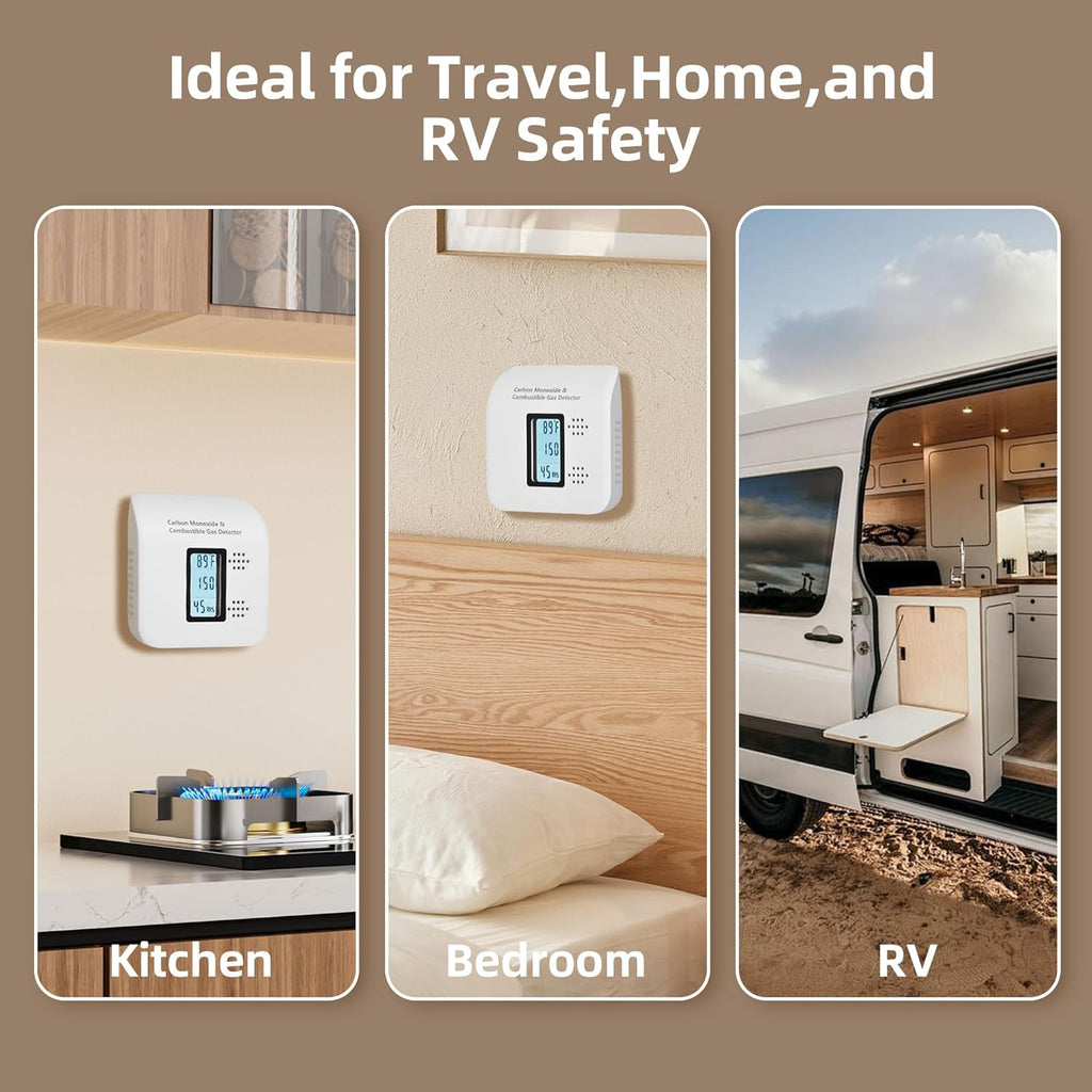 Carbon Monoxide Detectors Plug in, 4-in-1 CO & Natural Gas Detector with Fast Response Sensor, Ultra-Thin Foldable Plug, Temperature & Humidity Display for Home, Apartment & RV Safety