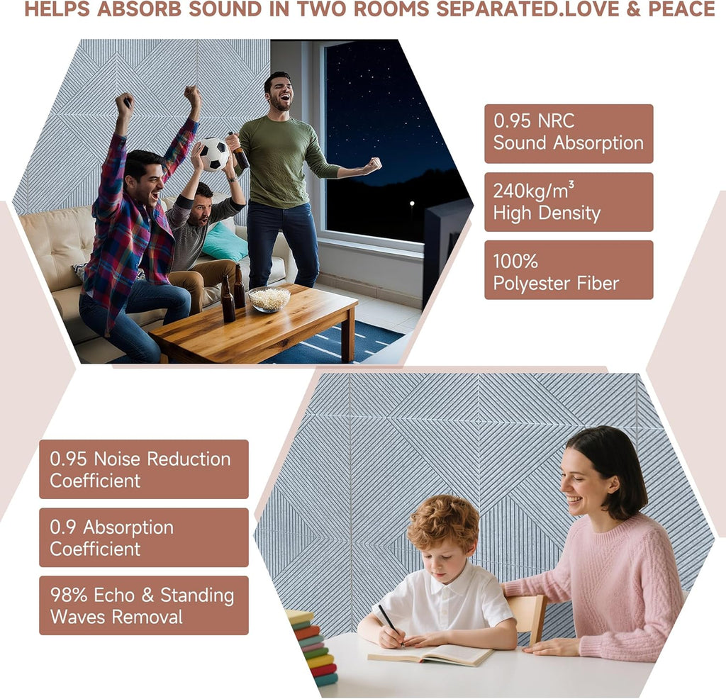 TO-TH Acoustic Wall Panels,6 Pack Total Size 72 x 48 Inches,Self-Adhesive Decorative Acoustic Panels for Wall and ceiling,Silver Grey