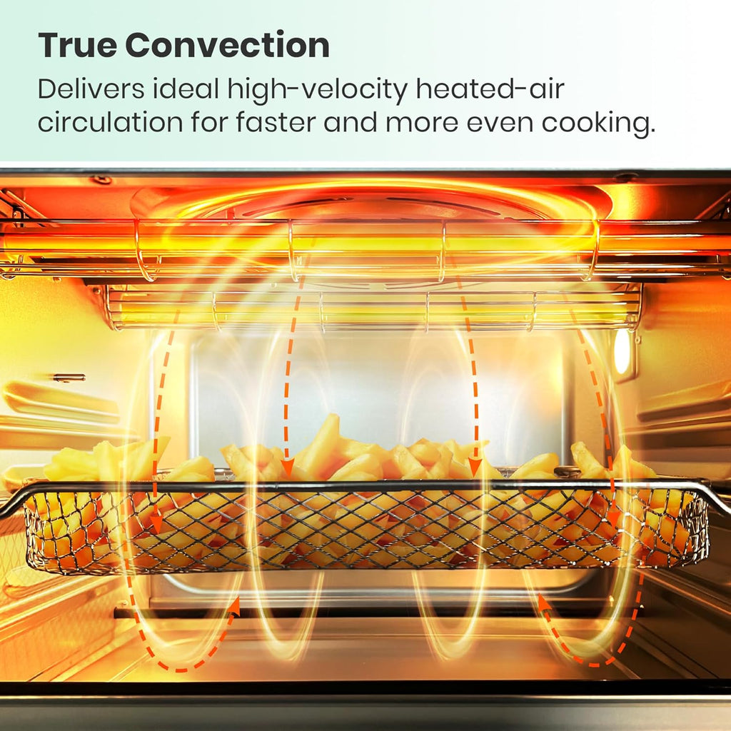 VAL CUCINA Retro Style Infrared Heating Air Fryer Toaster Oven, Extra Large Countertop Convection Oven 10-in-1 Combo, 6-Slice Toast, Enamel Baking Pan Easy Clean with Recipe Book, Green Color