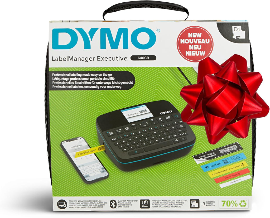 DYMO LabelManager Executive 640 CB Portable Label Printer Kit with Carry Case and 3 Label Cassettes, Compact QWERTY Label Maker, Bluetooth & USB Connectivity, Compatible with DYMO D1 Labels