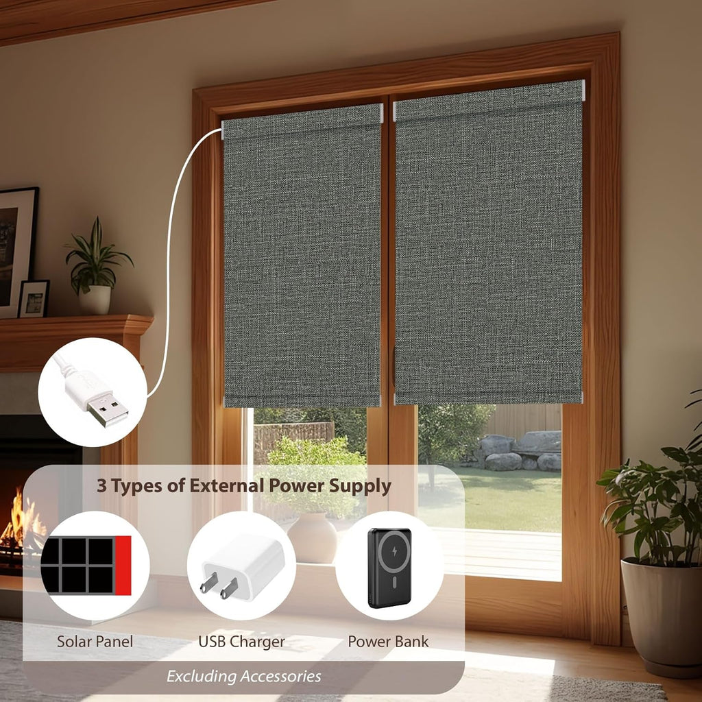 Motorized Roller Blinds with Remote, 100% Blackout Automatic Roller Shades for Bedroom, Bathroom, and Living Room, Customized Size, Ink Black