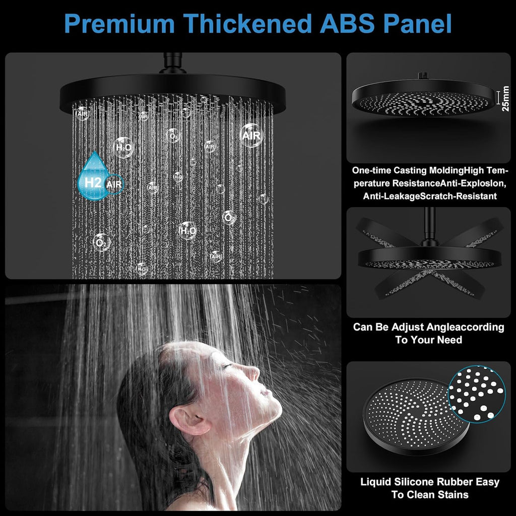 Shower System Brass Thermostatic Shower Faucet Set With Valve and Diverter Shower Mixer with 2 Rain Shower Head and Multi-function Handheld Head(Matte Black)