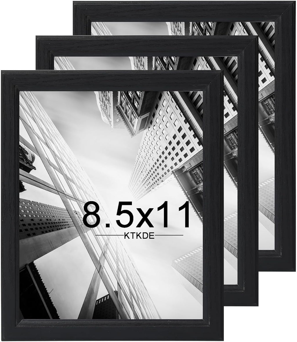 KTKDE 8.5x11 Picture Frame Set of 3,Certificate Frame Black with Clear Plexiglass, 8.5 by 11 Picture Diploma Document Degree Frames for Wall and Tabletop,best gift