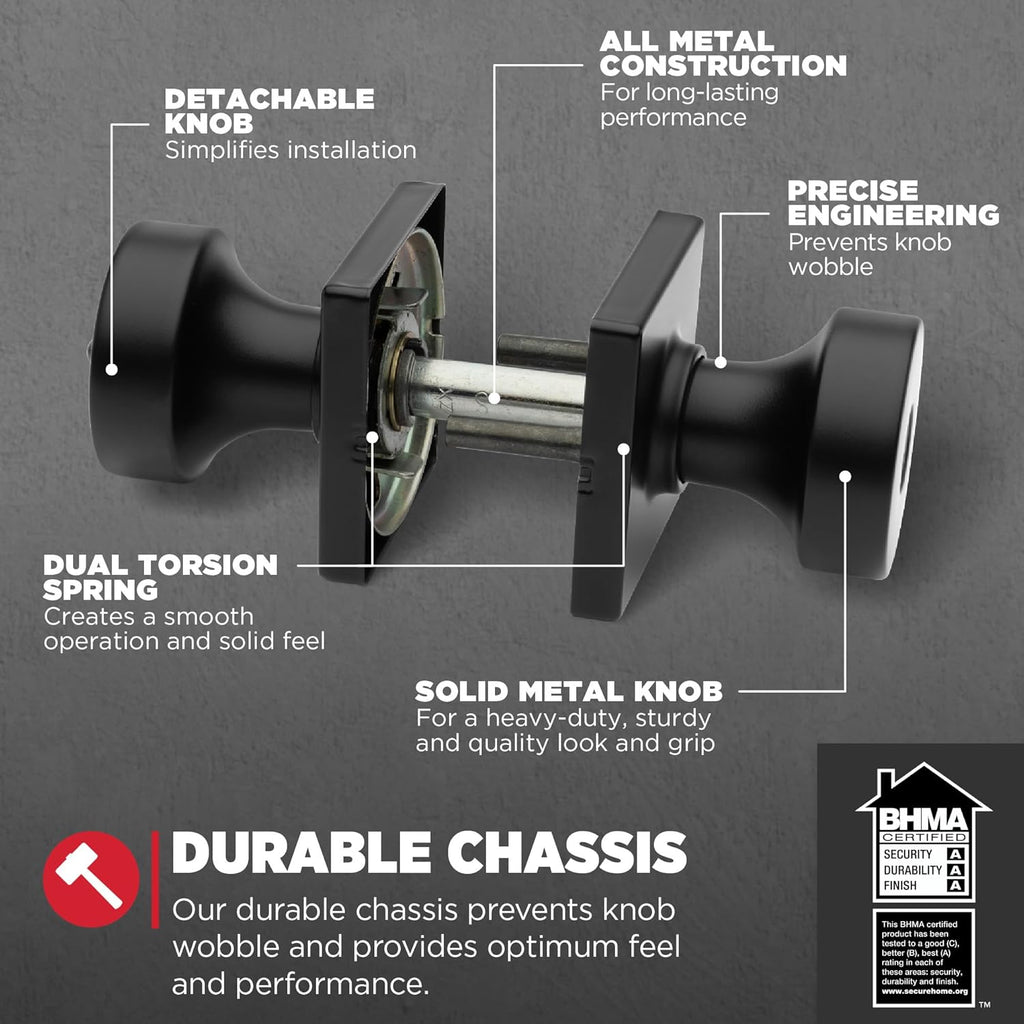 Kwikset Matte Black Keyed Entry Door Knob | SmartKey Security | Square Rose | Microban Protection | For Exterior Doors | Pack of 12
