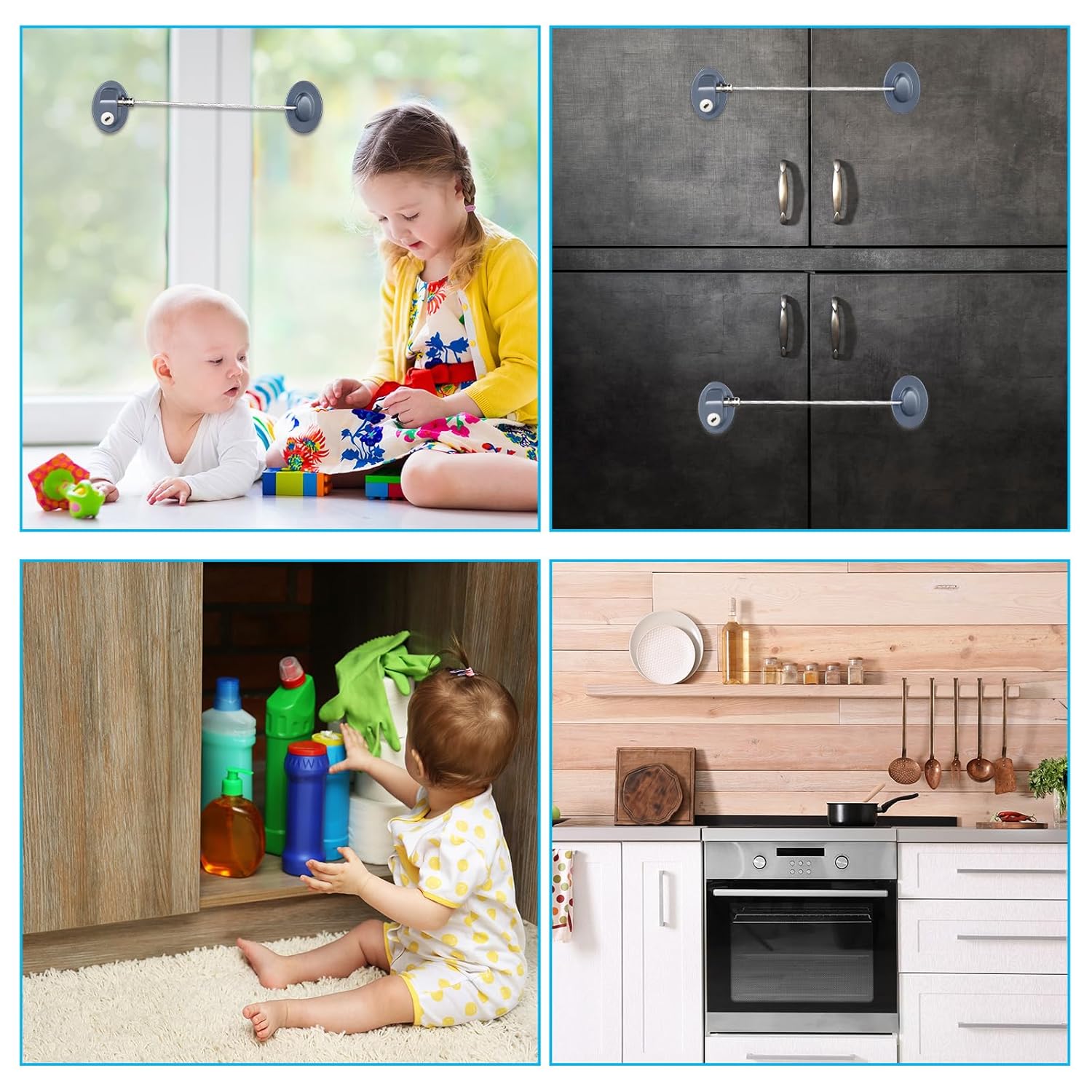 Hotop 4 Pack Cabinet Locks with Keys Mini Fridge Refrigerator Locks for Kids Toddlers Self Adhesive Child and Baby Proofing Safety for Deep Freezer Drawers Doors Latch(Gray)