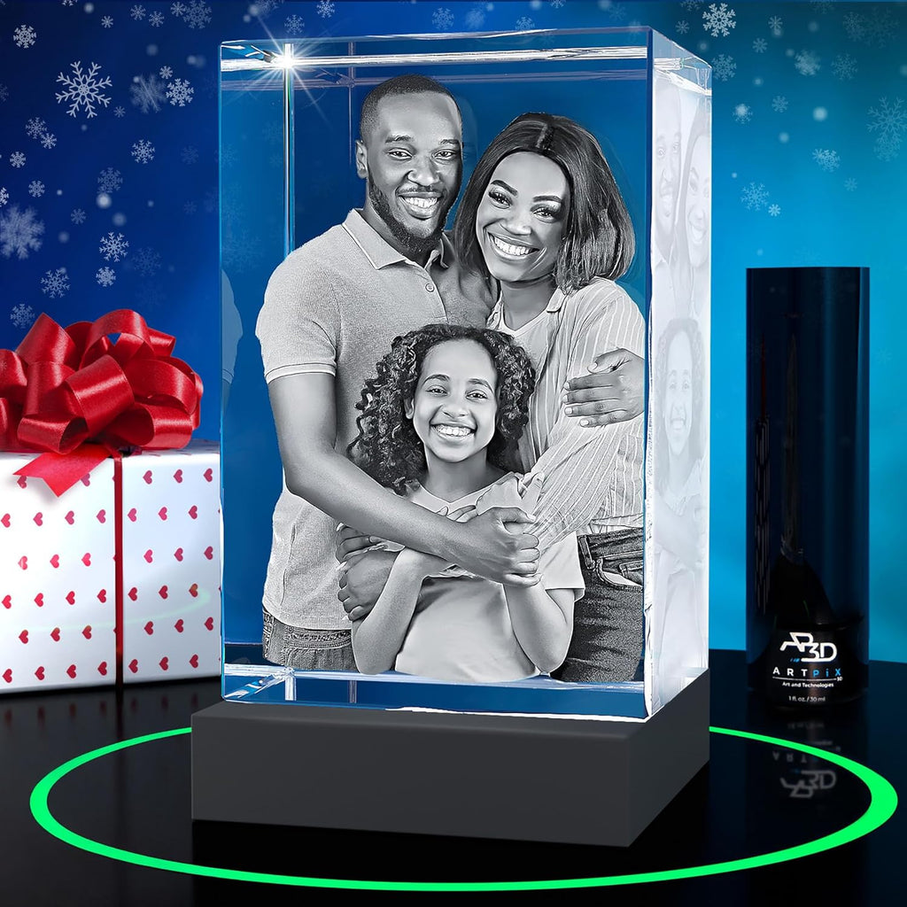 ArtPix 3D Premium Crystal Photo, Christmas Personalized Gifts for Women, Wife, Her, Him, Men, Husband, Grandma, Great Xmas Customized Gift With Your Own Photo, Custom Glass 3D Laser Etched Picture