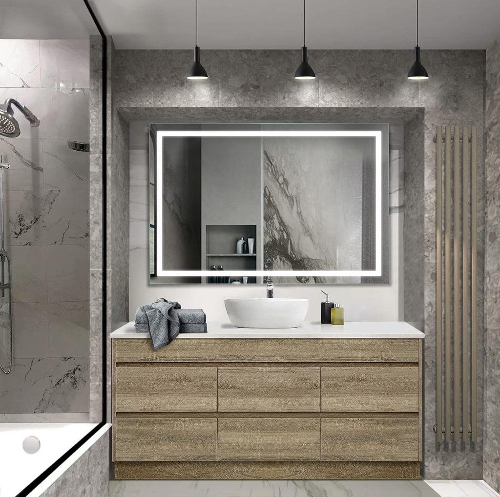 Krugg LED Bathroom Mirror | Lighted Vanity Mirror Includes Dimmer & Defogger | Wall Mount Vertical or Horizontal Installation (54" X 36")