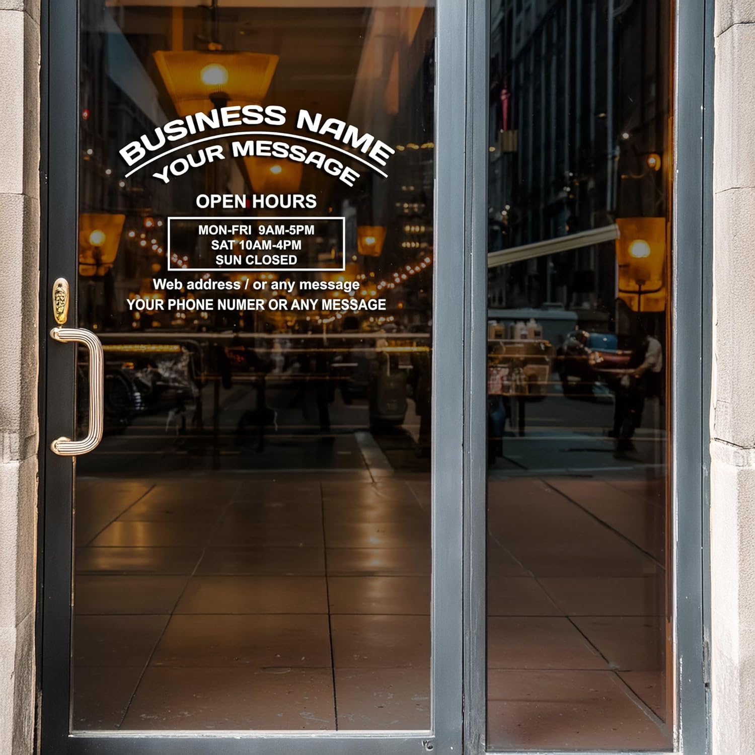 Business Hours Sign for Window – Two Title Lines (Two Arc Lines)