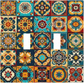 Mexican Talavera Ceramic Tile Moroccan Boho Decorative Switch Plates 2 Gang Double Toggle Outlet Light Switch Cover Wall Plate Electrical Faceplate for Bathroom Kitchen Decor