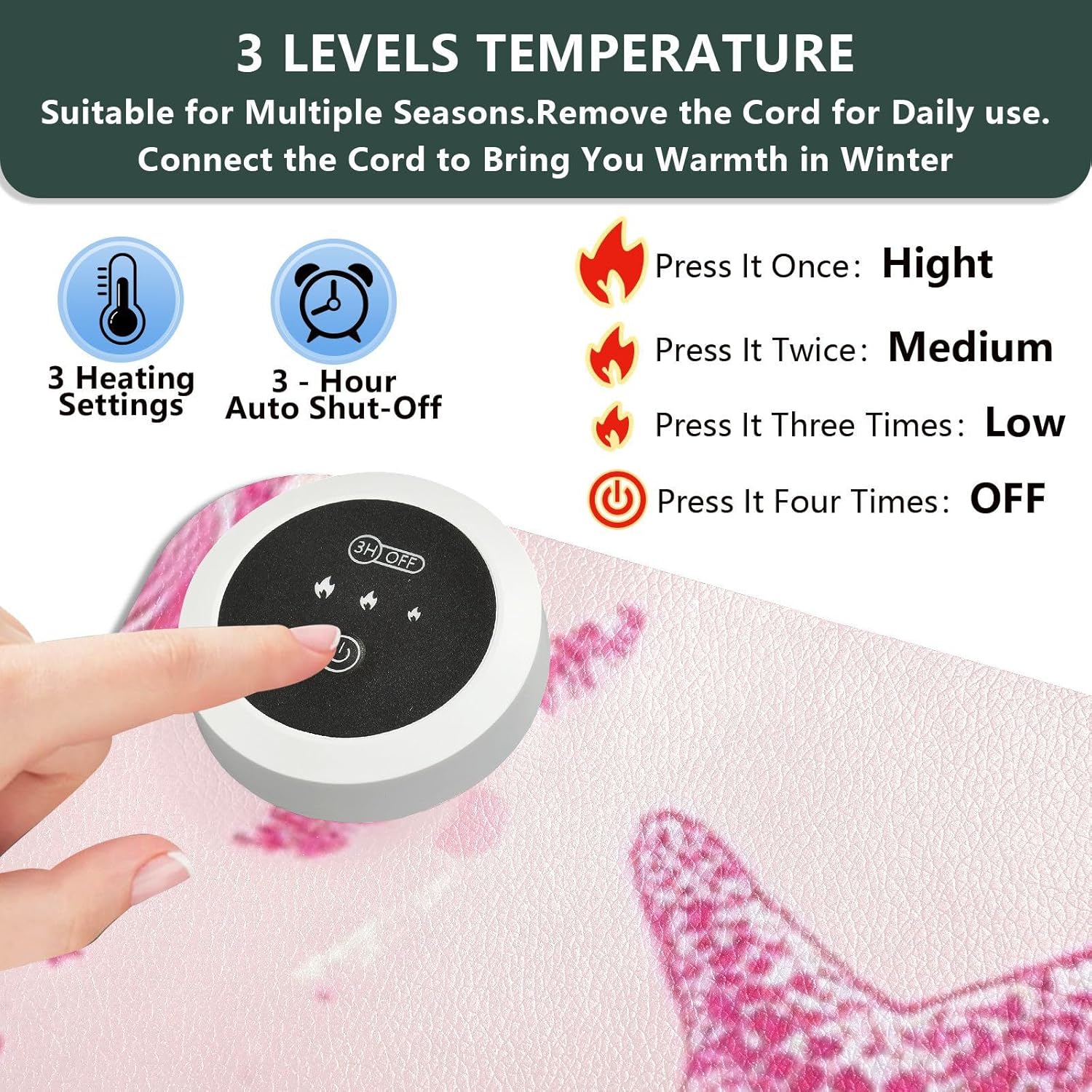 Heated Desk Pad Mouse Pad 31.5x13 Inch PU Leather Desk Mat with 3 Heat Levels Large Mouse Gaming Computer Laptop Mat Bright Pink Starfish Waves Shells