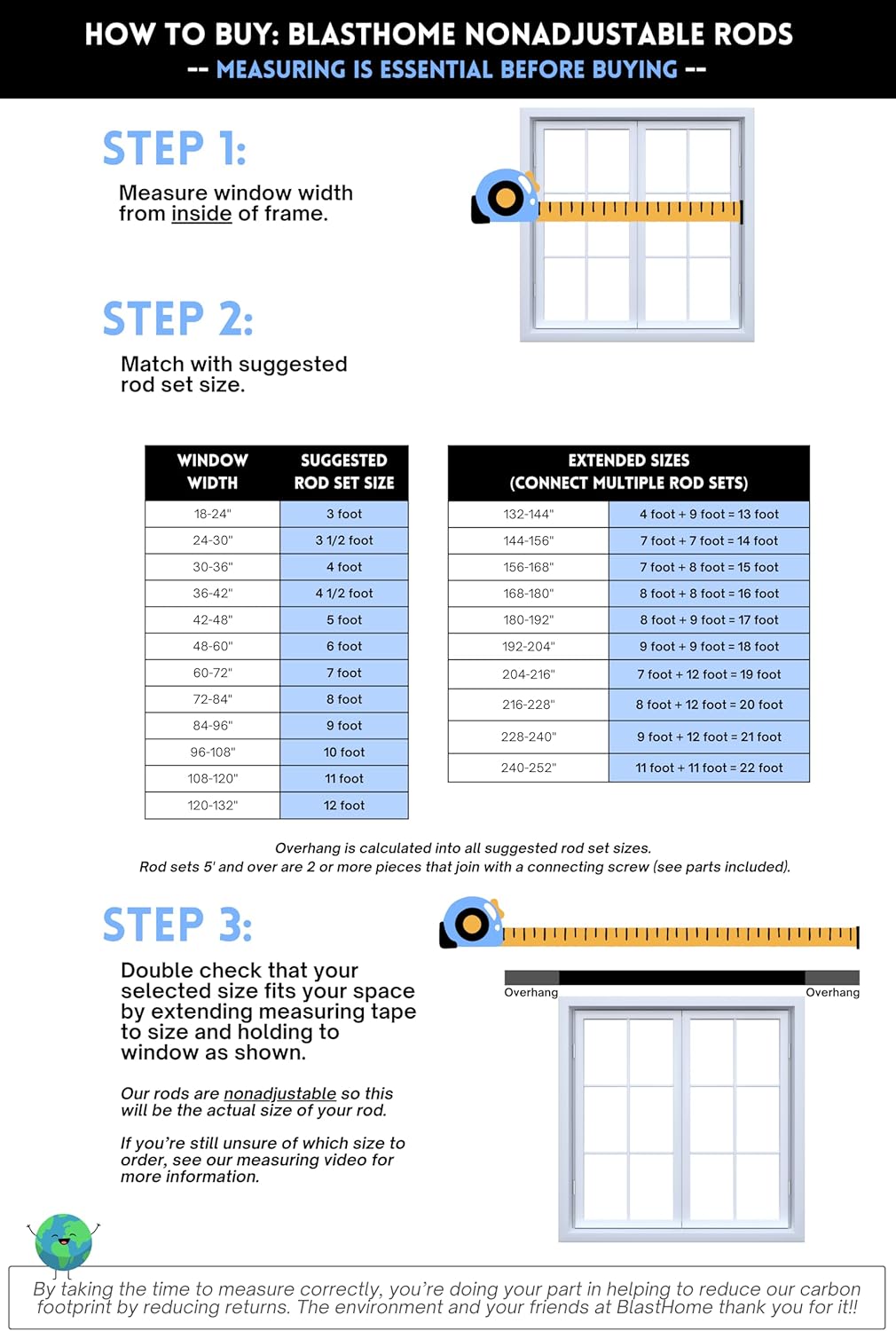 BlastHome® Non-Adjustable Luxury Curtain Rods for Windows, 1 ¼” Rod Set, 6 foot Fixed Length (Two Rods Connect for a Seamless Look), Brushed White
