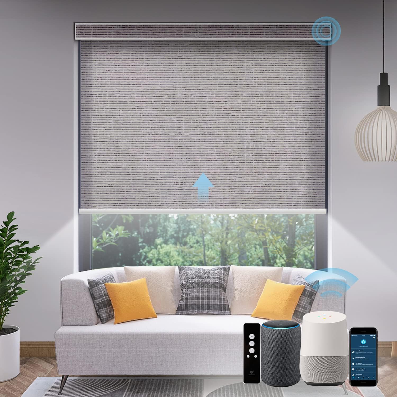 SmartWings Motorized Light Filtering Shades, Work with Matter Thread Homekit Z-Wave Alexa Google, 70% Blackout Shades Translucent, Cordless Blinds with Remote Control Rechargeable, Safari Rock Grey