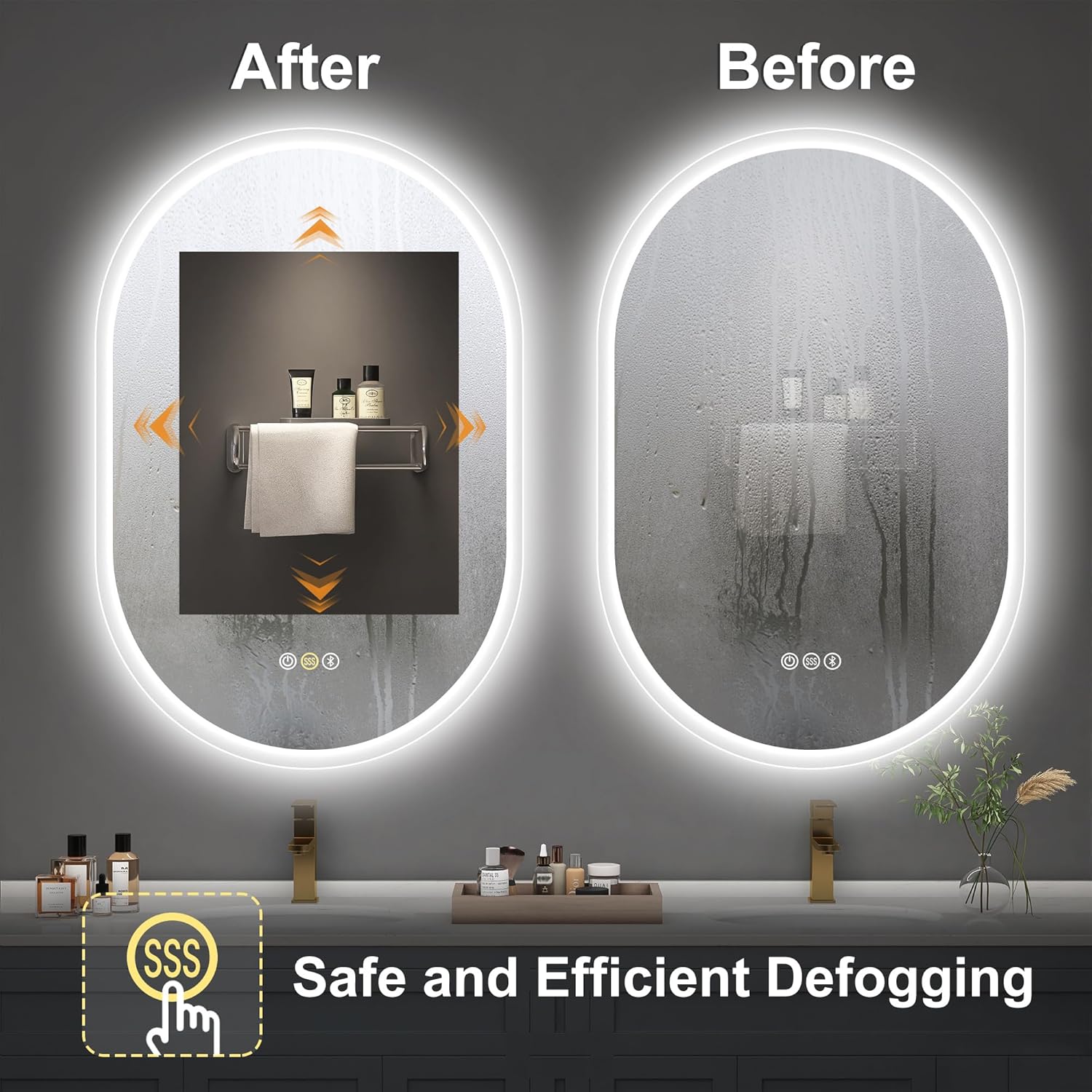 S'bagno 2pcs 24x36 Oval LED Bathroom Mirror with Lights, Anti-Fog, Bluetooth Speaker, 3 Colors Temperature & Dimmable, Lighted Mirrors for Bathroom Wall with Memory Function, Waterproof, Shatter-Proof