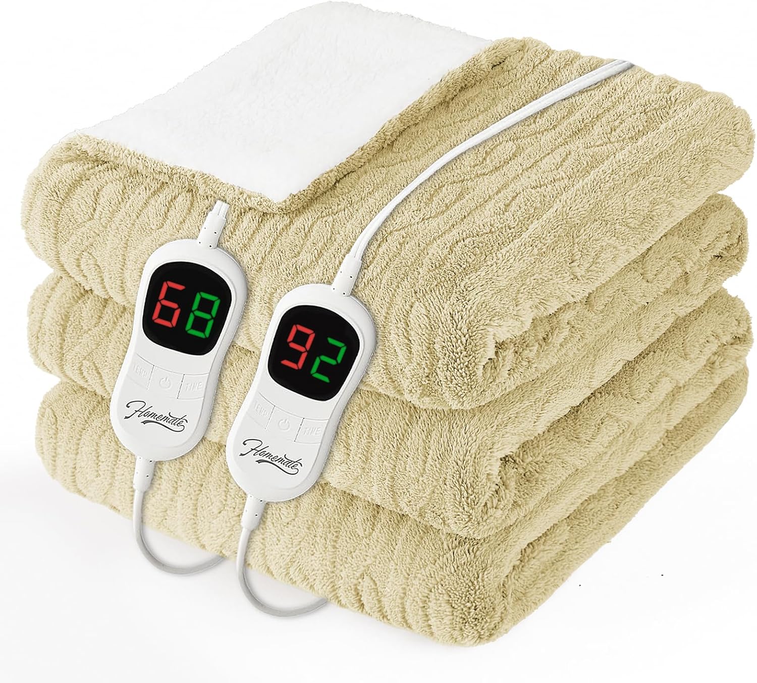 Homemate Electric Heated Blanket King - 100"x90" Heating Bed Blankets Throw with 10 Heating Levels 8 Hours Auto Off Fast Heating Over-Heated Protection Ultra Soft Warm Flannel ETL Certified