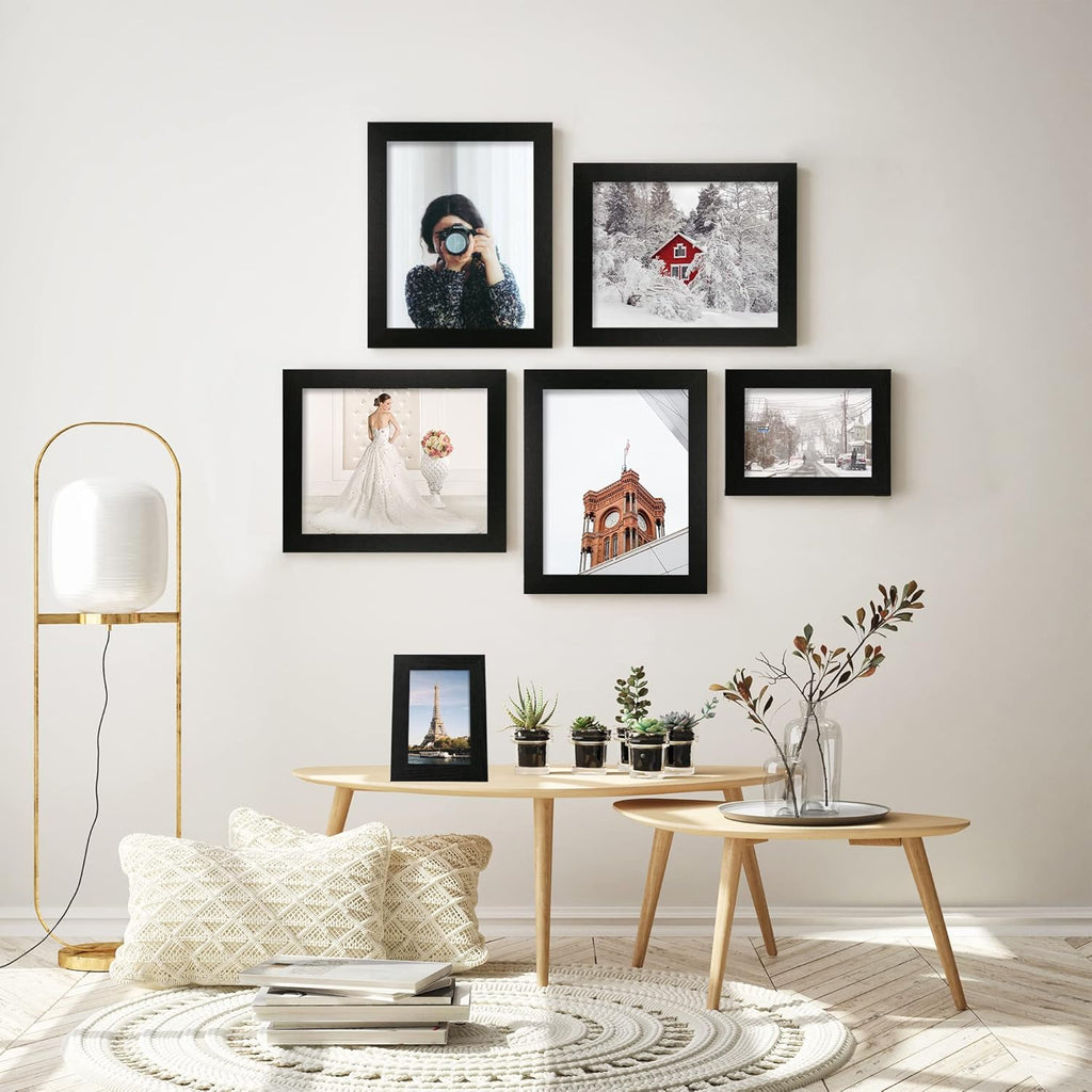 iRahmen 4x6 Picture Frame Set of 4, Black Wooden Frame with High Definition Glass, 4 x 6 Photo Frames for Tabletop Display and Wall Mounting