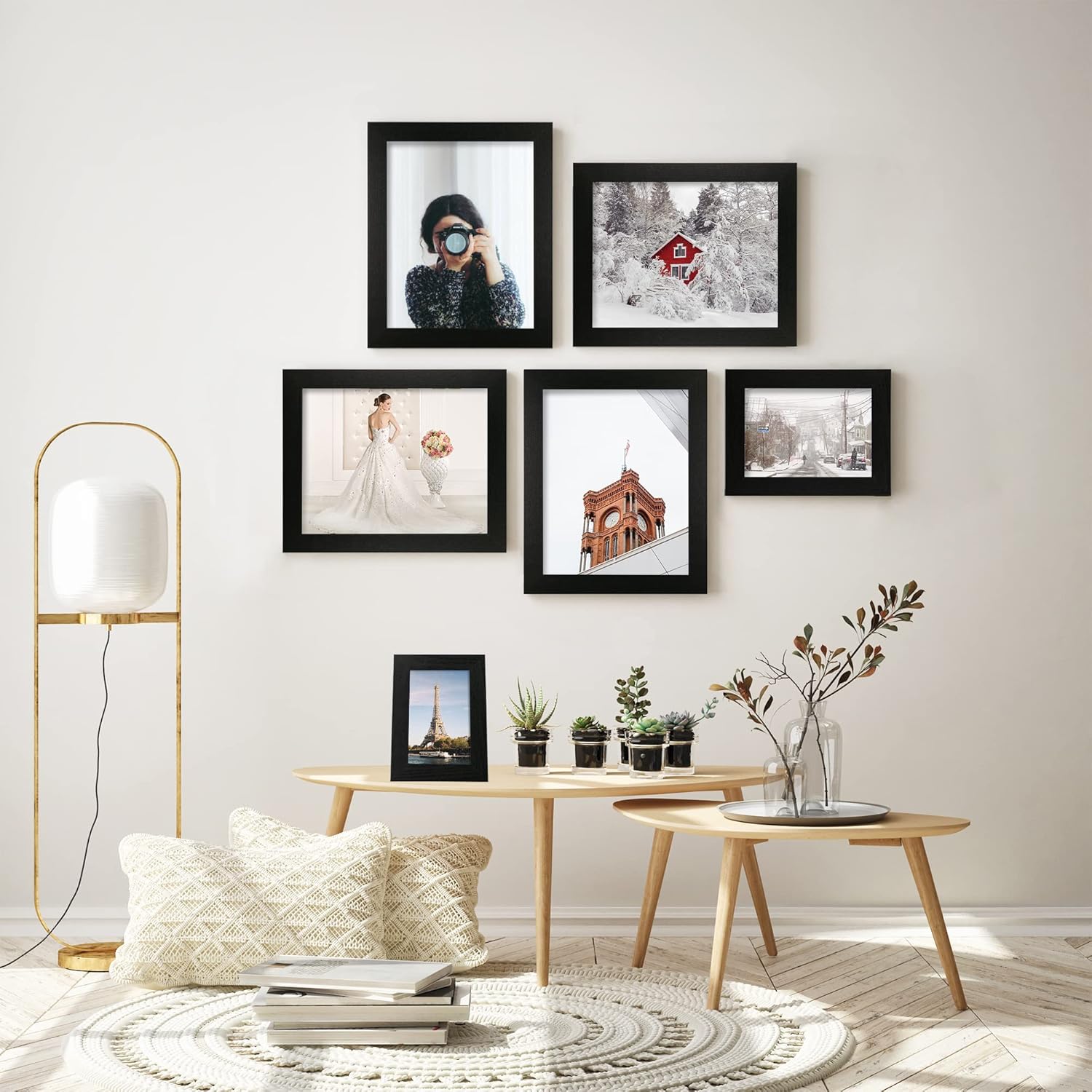 iRahmen 4x6 Picture Frame Set of 4, Black Wooden Frame with High Definition Glass, 4 x 6 Photo Frames for Tabletop Display and Wall Mounting