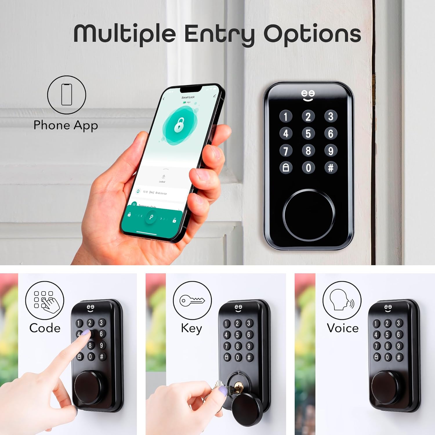 Geeni Keyless Entry Door Lock with Keypad, Smart Locks for Front Door, Electronic Keypad Smart Deadbolt Lock, Auto Lock, 2 Keys, Voice, and App Control - Battery Powered, Share Access, Alerts