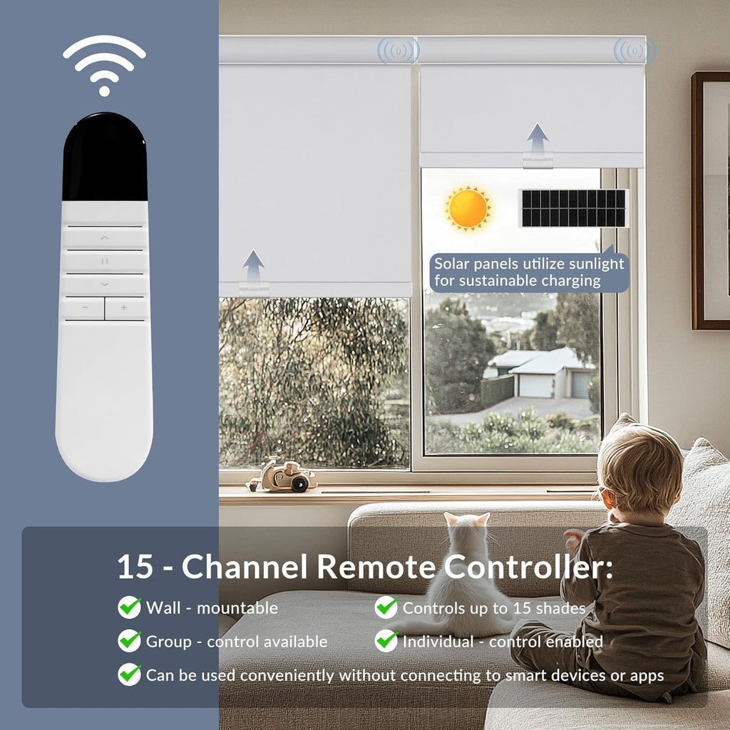 Boolegon Motorized Roller Blinds - 100% Blackout Smart Electric Shades with Remote, Compatible with Alexa/Google Home/HomeKit via Hub, Easy Install for Home Office, White, Custom Size.