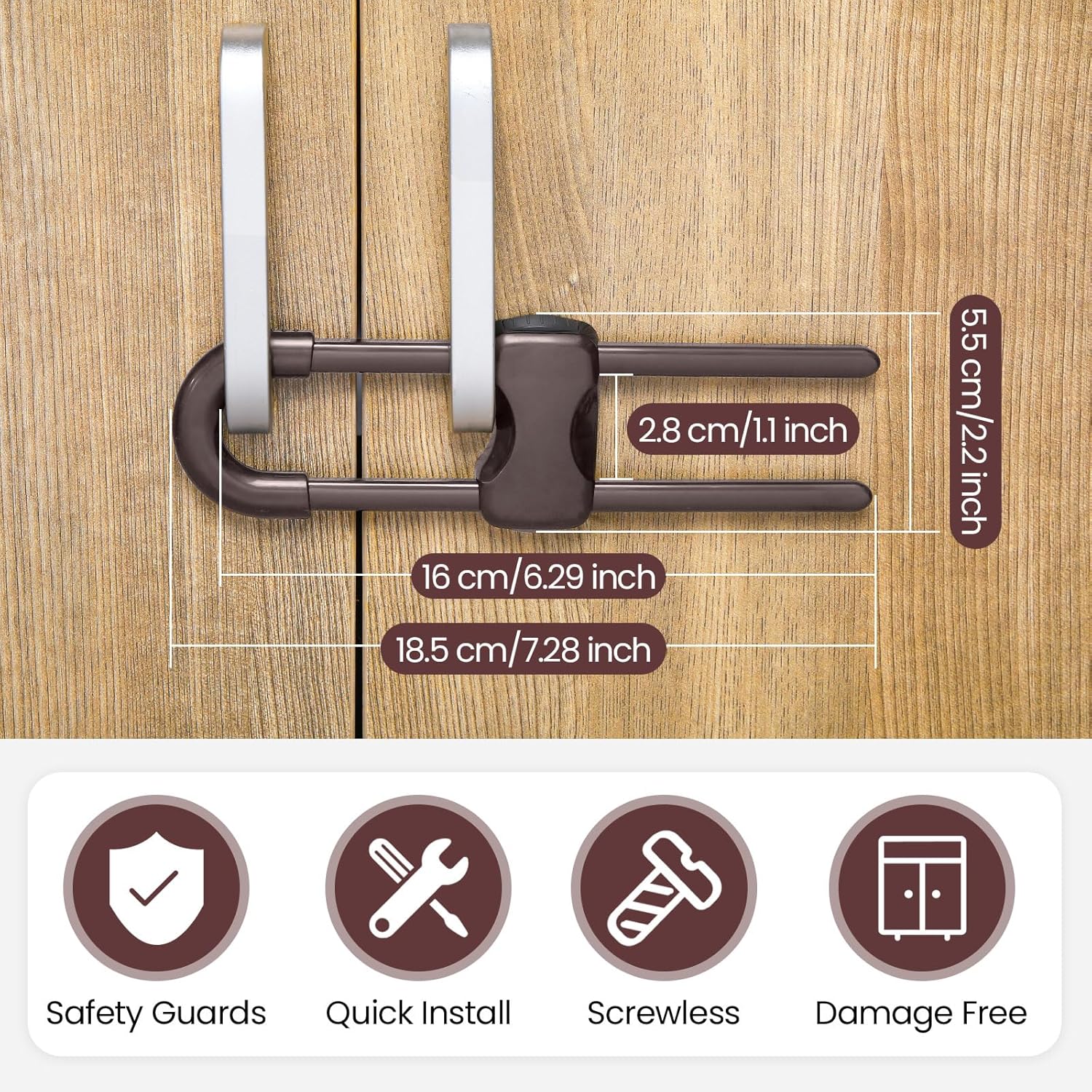 Jetec 10 Pieces Cabinet Locks for Babies, U-Shaped Proofing Drawers Safety Child Locks Adjustable, Easy to Use Childproof Latch for Knob Handle on Kitchen Door Storage Cupboard Closet (Brown,White)