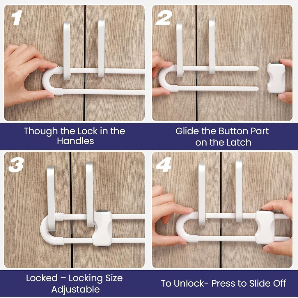 Jetec 10 Pieces Cabinet Locks for Babies, U-Shaped Proofing Drawers Safety Child Locks Adjustable, Easy to Use Childproof Latch for Knob Handle on Kitchen Door Storage Cupboard Closet (Gray, White)
